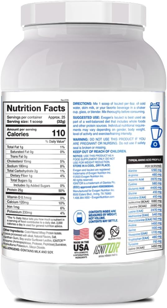 Evogen Isoject - Whey Protein Isolate | Ultra-Pure Whey Protein Powder with Ignitor Enzymes, BCAAs, and EAAs | Enhanced Absorption & Recovery | Dubai Chocolate Protein | 25 Servings