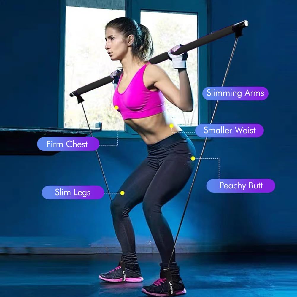 Pilates Bar Kit with Resistance Bands,Multifunctional Pilatess Bar,Stretched Fusions Toning Bar,Pilates Sculpt Bar,Home Gym Equipment for Women & Men Home Gym Pilates Yoga(Black)