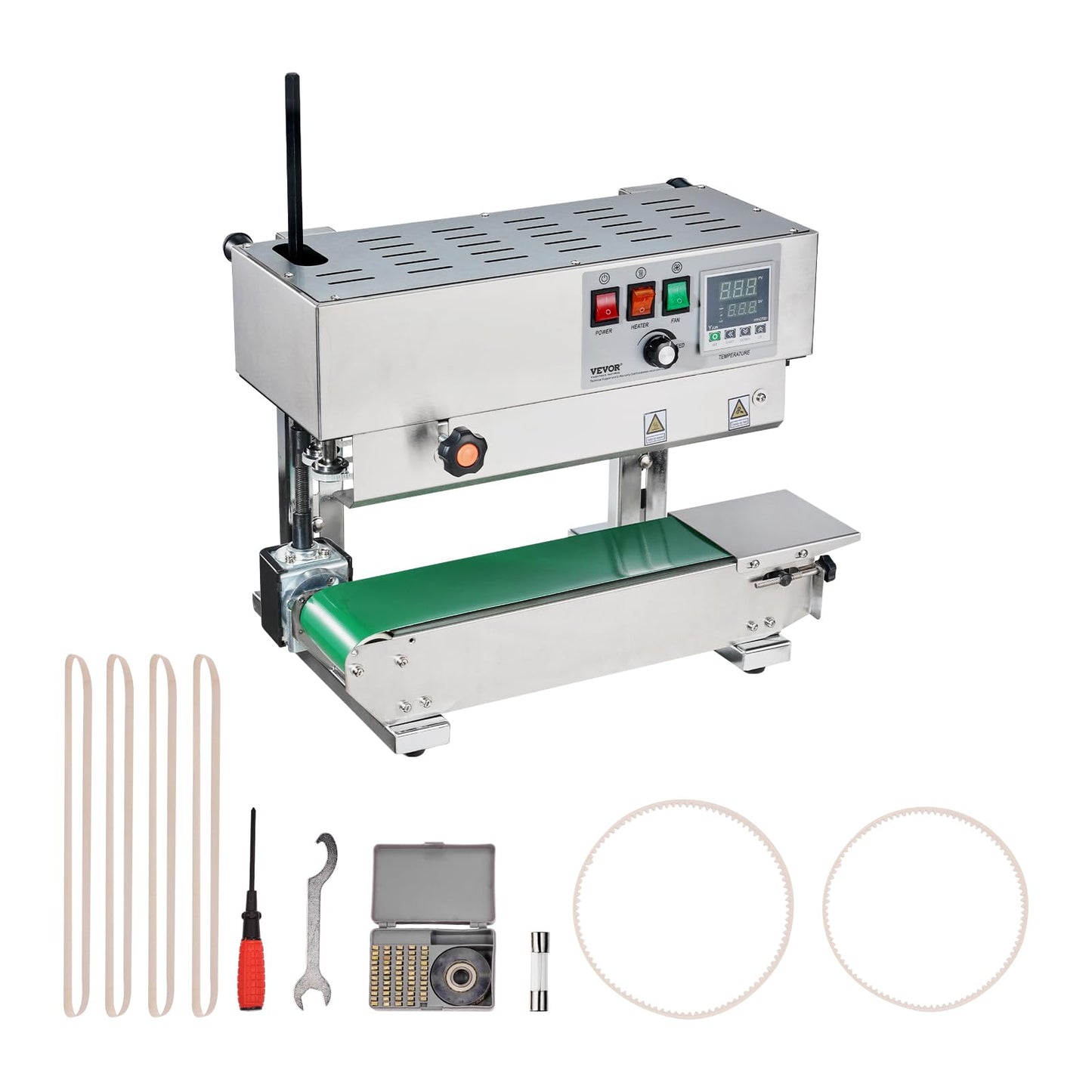 VEVOR Continuous Bag Band Sealing Machine, 0.24-0.47 in/6-12 mm Seal Width, Vertical Band Sealer Machine with Digital Temperature Control, Stainless Steel Bag Sealer for 0.02-0.8 mm Plastic Bags Films