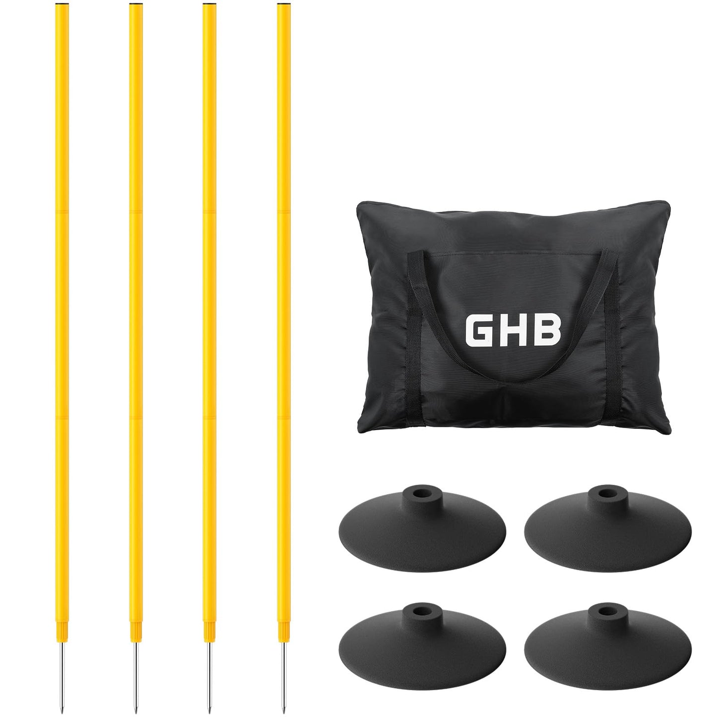 GHB Agility Poles 4 Pack 50" Sports Soccer Training Poles,Detachable Speed Training Equipment Football Accessories 2 in 1 Design Rubber Base and Spike