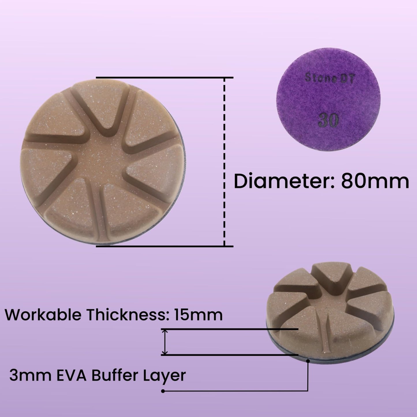 Hybrid Diamond Polishing Pucks, 3’’ Floor Grinding Pads for Hard Concrete Surface, Compatible with Ride-on/Walk-Behind Floor Grinder, Aggressive Ceramic Bond, 30#, 9PCS