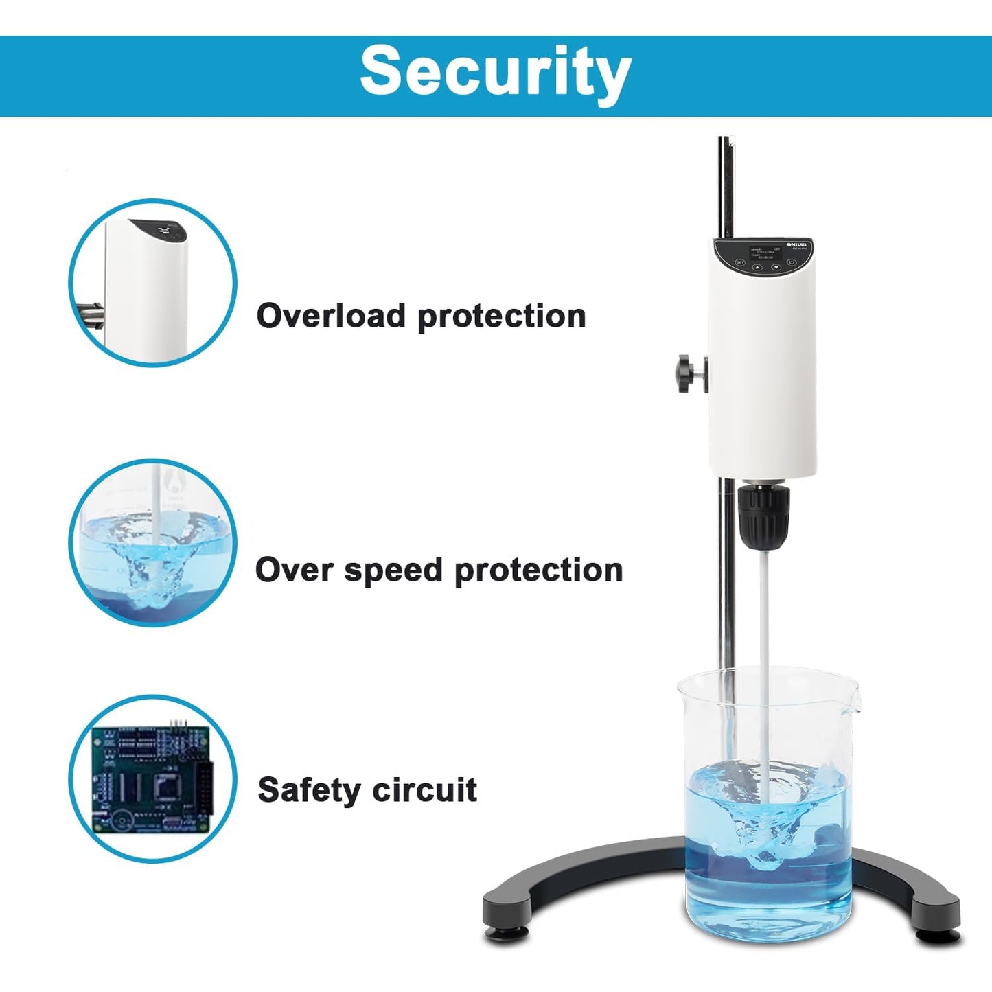 ONiLAB Lab Analog Overhead Stirrer, OLED Digital Overhead Stirrer, 10L Capacity, 200-2500rpm,Max.Viscosity 10000mpas,Overhead Mixer with Support Stand&Two Stirring Rods