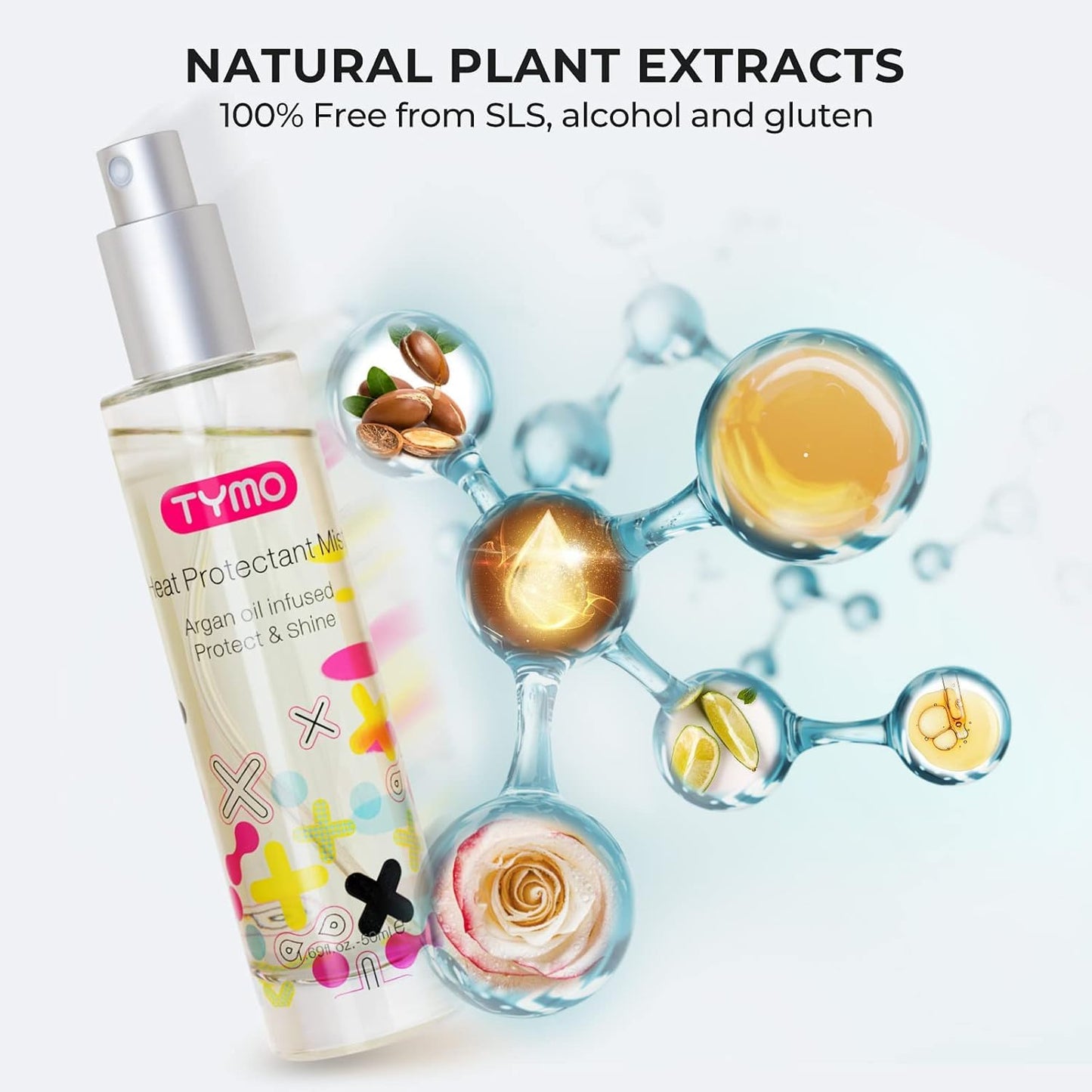 TYMO Damage-Free Styling Bundle: Heat Protectant Spray with Argan Oil + Dual-Size Airflow Curling Iron, Thermal Protection Hair Treatment and Beach Wave Curler Wand Kit