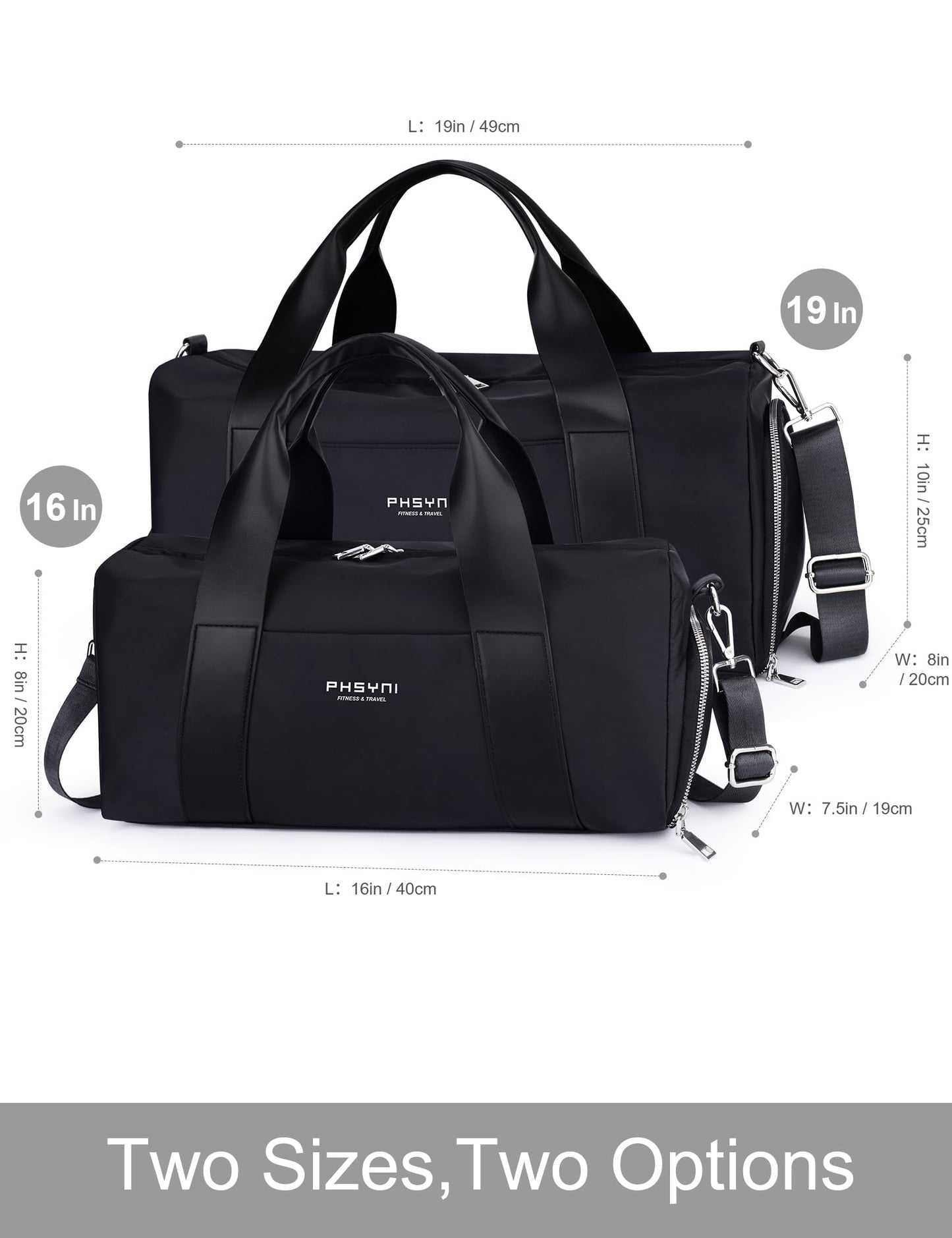 PHSYNI Gym Bag for Women with Shoe Compartment & Wet Pocket - Duffle Bag for Travel Sports Fitness Workout Athletic, 19“-Medium, Black