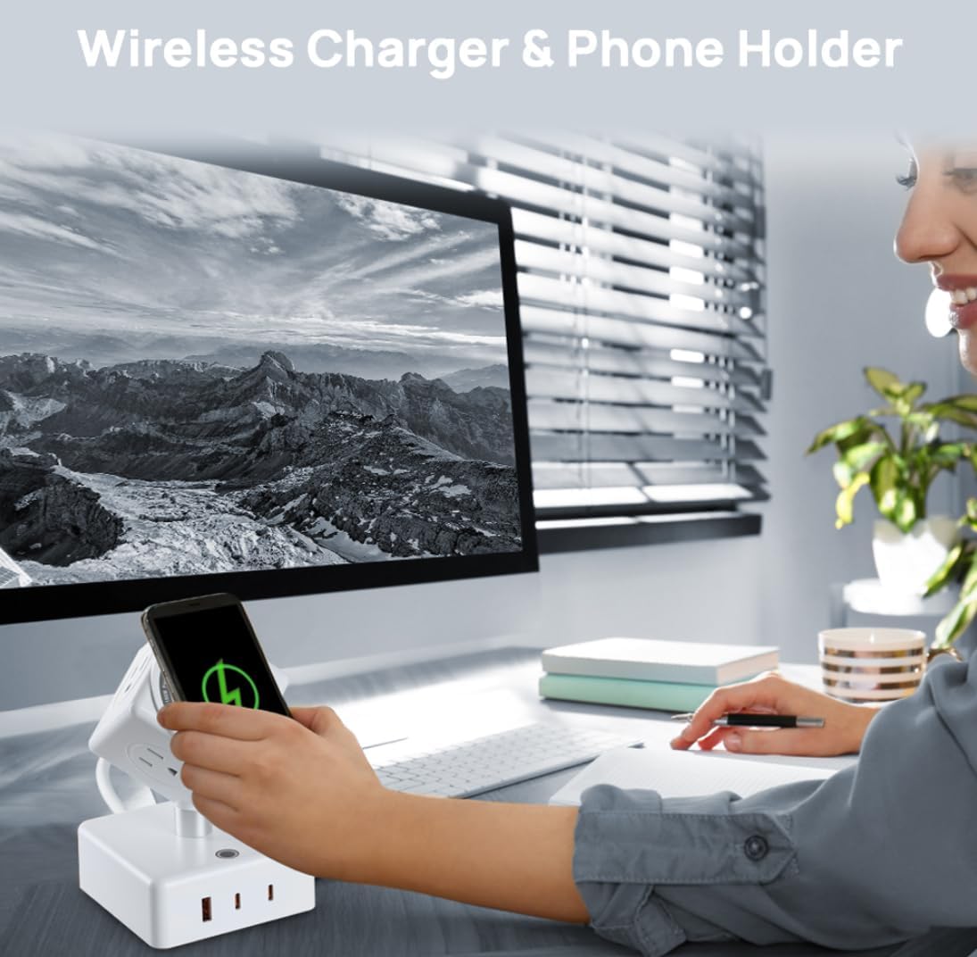 MRCSMAR 15W 180 45W Power Strips Tower Wireless Charging Station Rotatable Cube Design with Fast Charger USB Ports