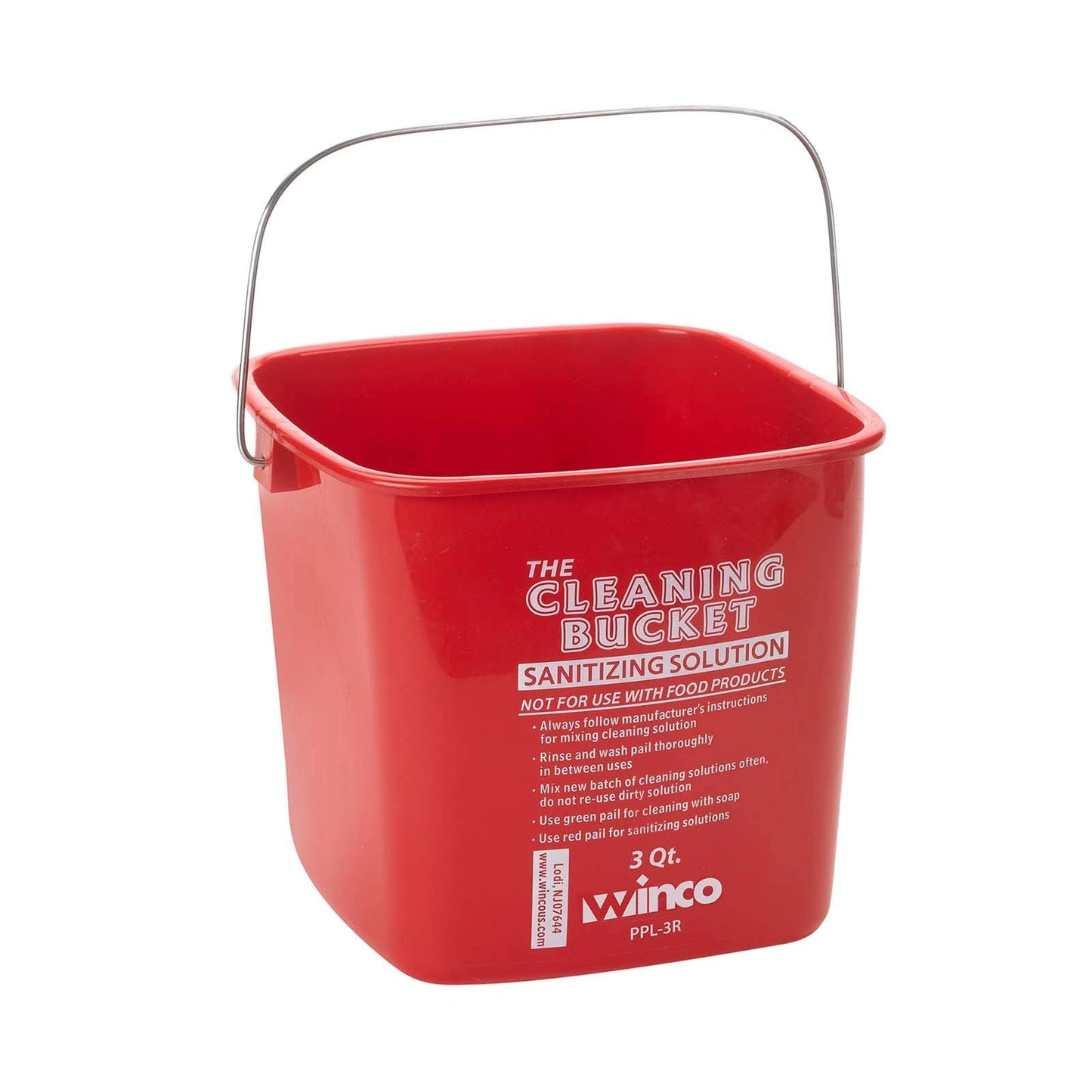 Winco 3qt Cleaning Bucket, Red Sanitizing Solution
