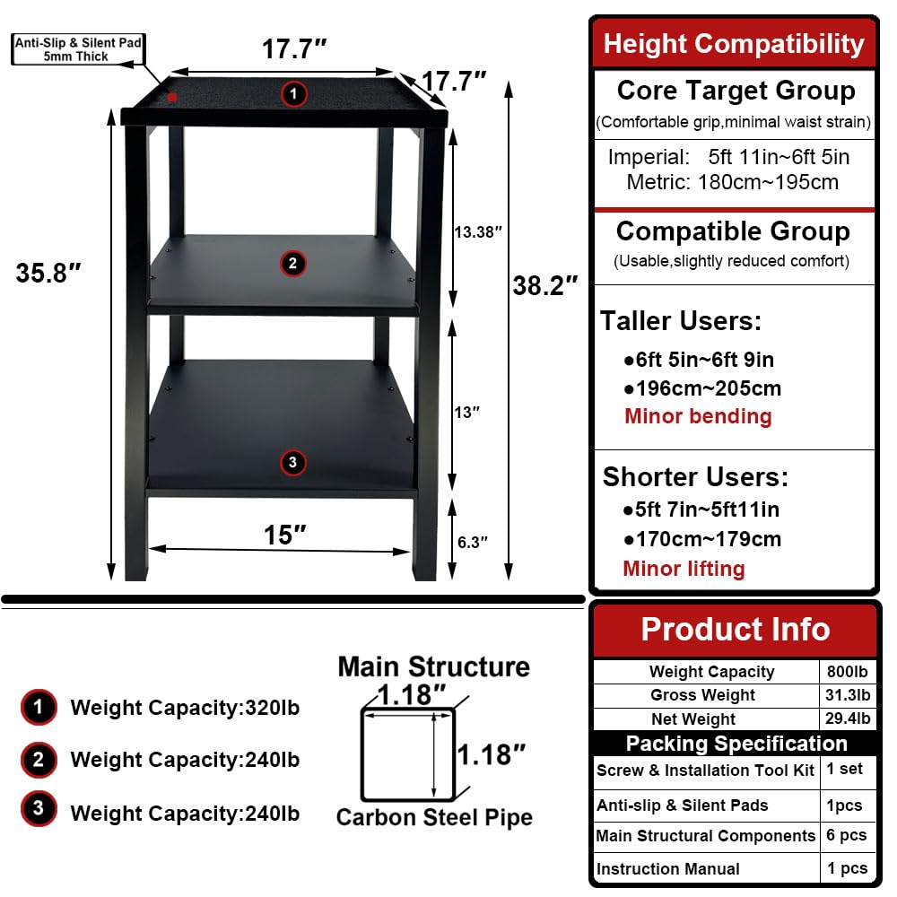 OGODU Commercial Heavy Duty Adjustable Dumbbell Stand & Kettlebell Stand, Adjustable Dumbbell Weight Rack, Kettlebell Storage Rack, Weight Rack for Garage/Home Gym/Commercial with Non-Slip Base, Anti-Tip Safety & Space-Saving Design, Weight Capacity 500/6