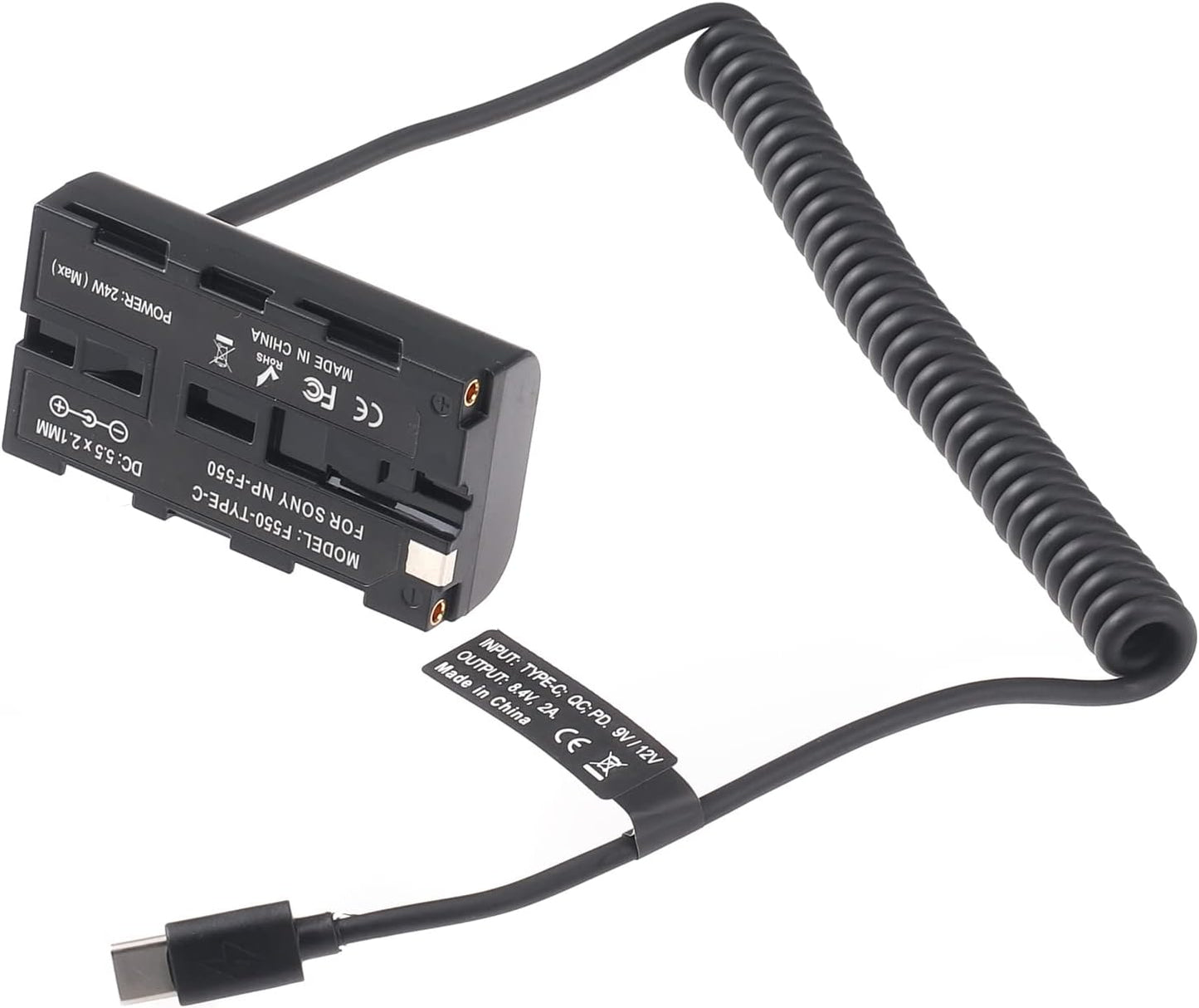 FocusFoto NP-F550 Dummy NP-F970 NP-F570 NP-F750 NP-F770 F960 F530 F330 USB-C to Battery Adapter Cable for Sony to Power
