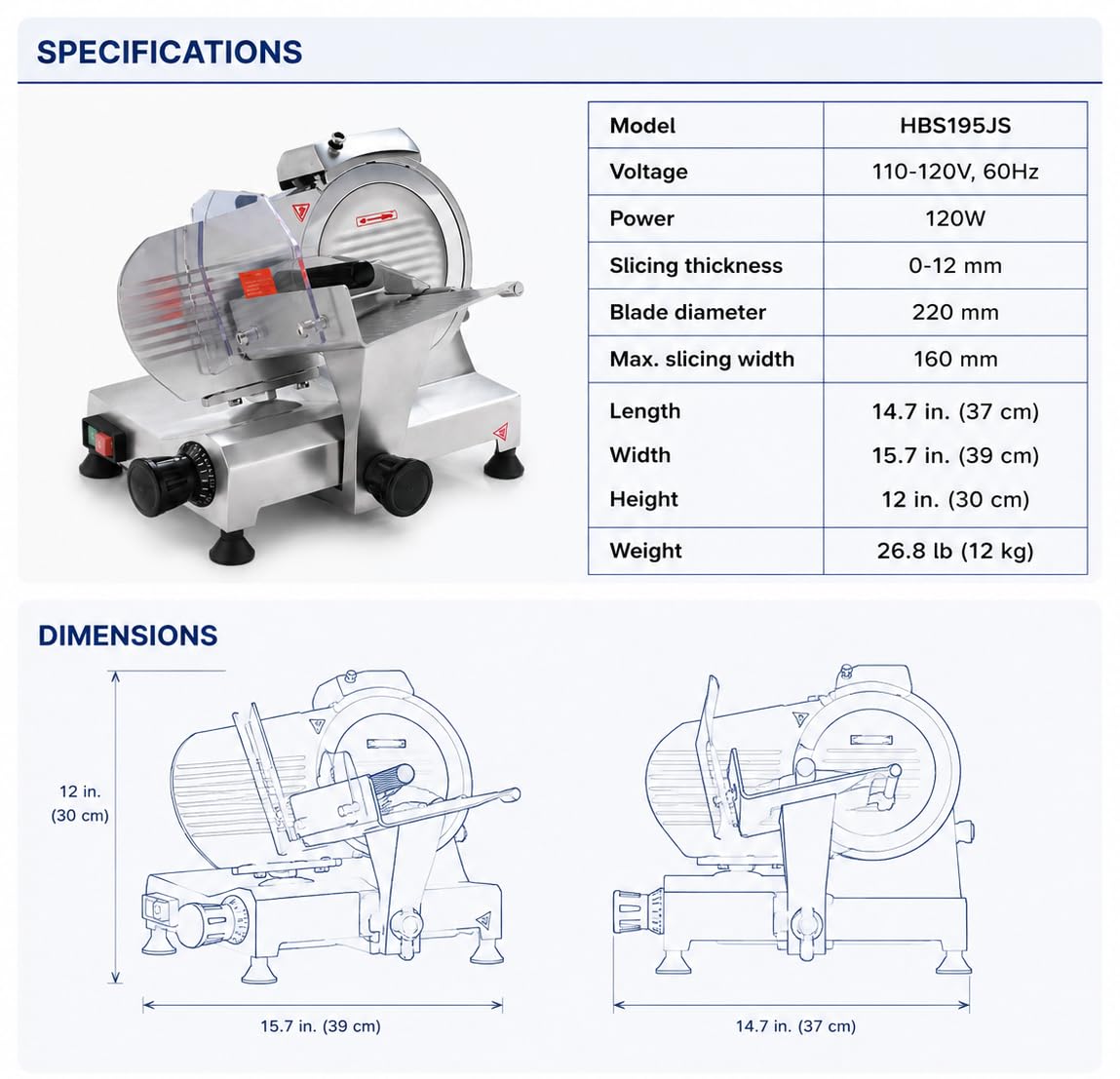 Eurodib HBS-195JS Food Meat Slicer, Electric