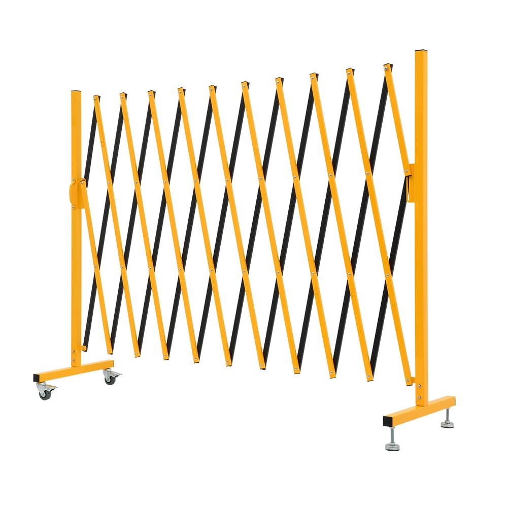 GYMTIME Industrial Expandable Metal Barricade, 11 FT, 47 inch high, Yellow and Black, Upgraded, Portable Safety Barrier with Casters, Flexible Fence Mobile Barrier Gate, Adjustable Traffic Fence