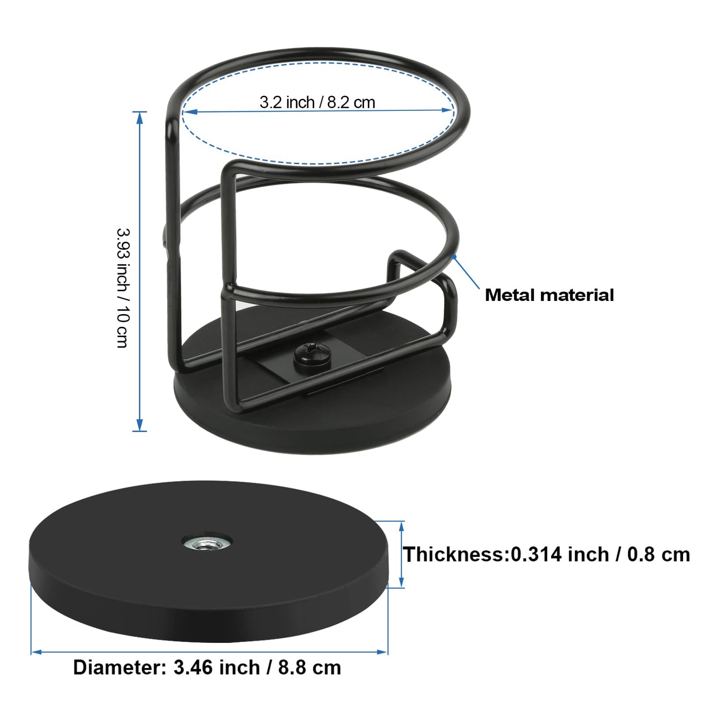 Magnetic Cup Holder,Heavy Duty Metal Drink Holder, 3.46 inch / 8.8 cm Strong Magnetic Base,Bottle Holder for Refrigerator/Treadmill/Truck/Tractor/Forklift/Boat/Bus/Car (Bottom Magnetic)