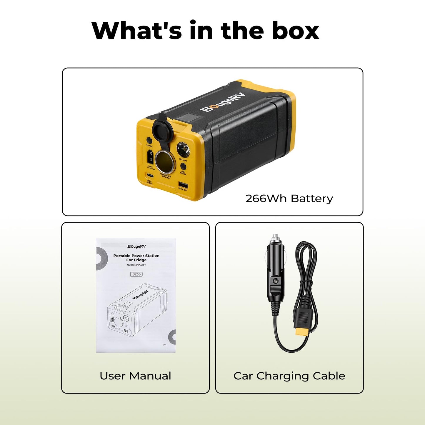 BougeRV 266Wh Portable Power Station, Backup Battery for 12V Car Refrigerators, Solar Generator with USB-C, DC Output and Smart Display
