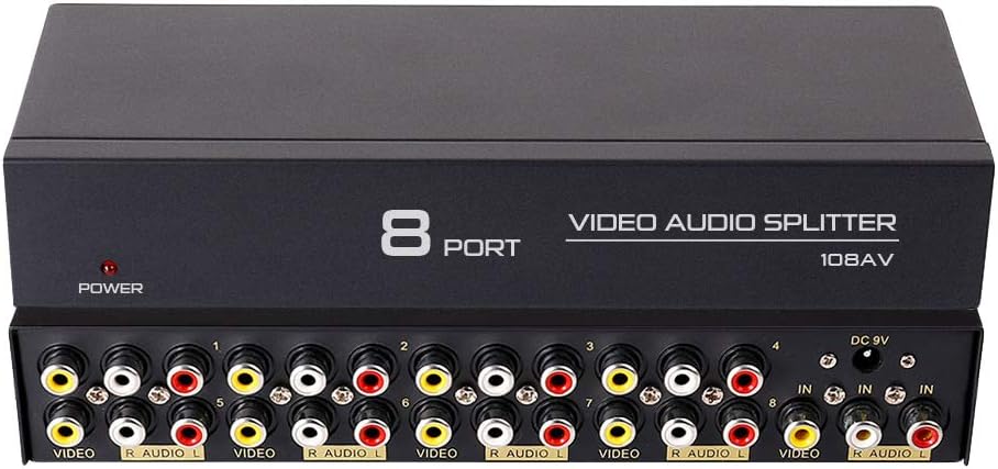 DTECH 8 3 1 8 Powered Way RCA Splitter Box in Out Composite Video Audio Distribution Duplicator with Power Adapter