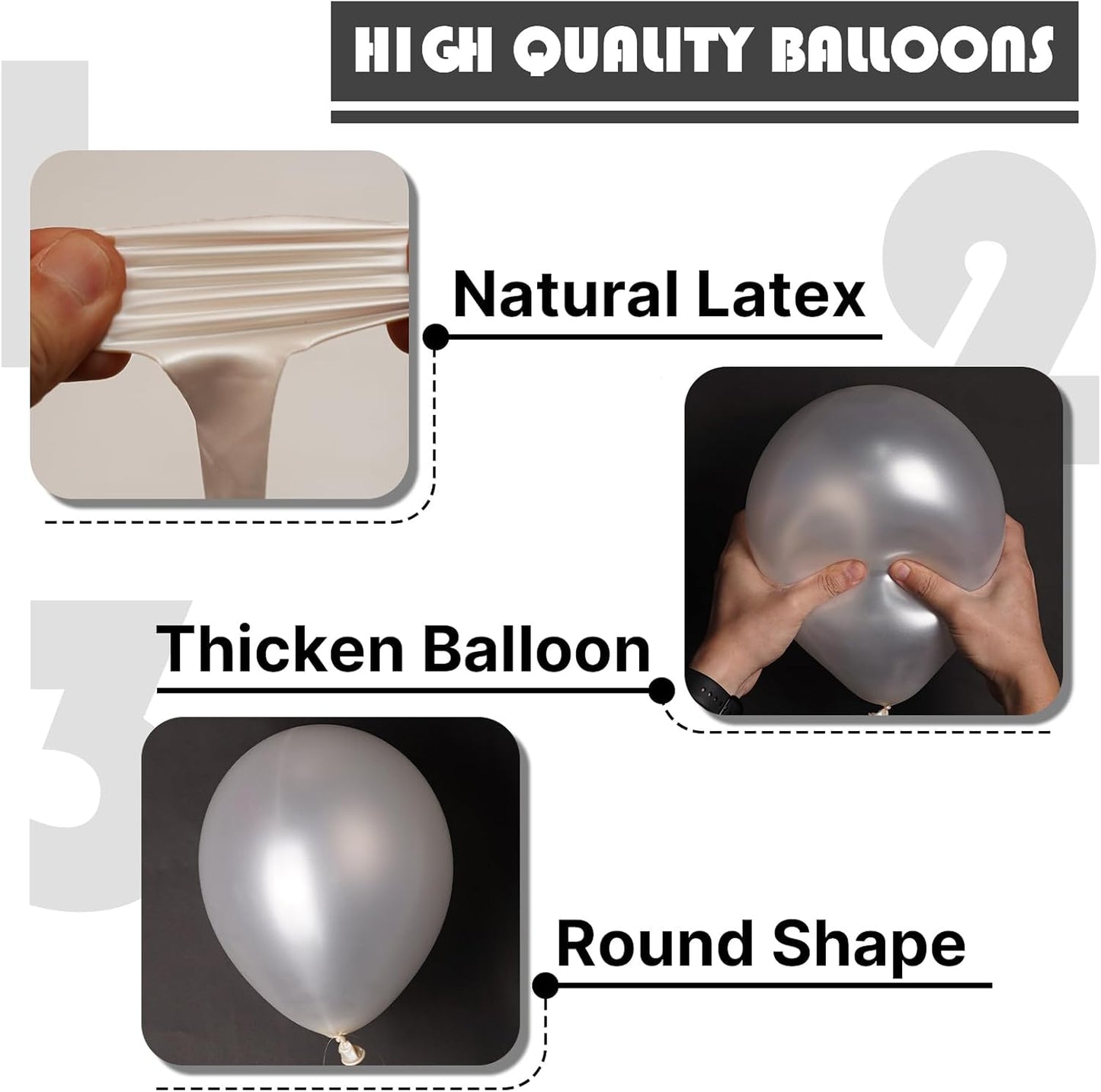 PartyWoo Pearl White Balloons - 145-Piece Metallic Latex Balloon Arch Kit for Weddings & Parties | 5-12 Inch Sizes