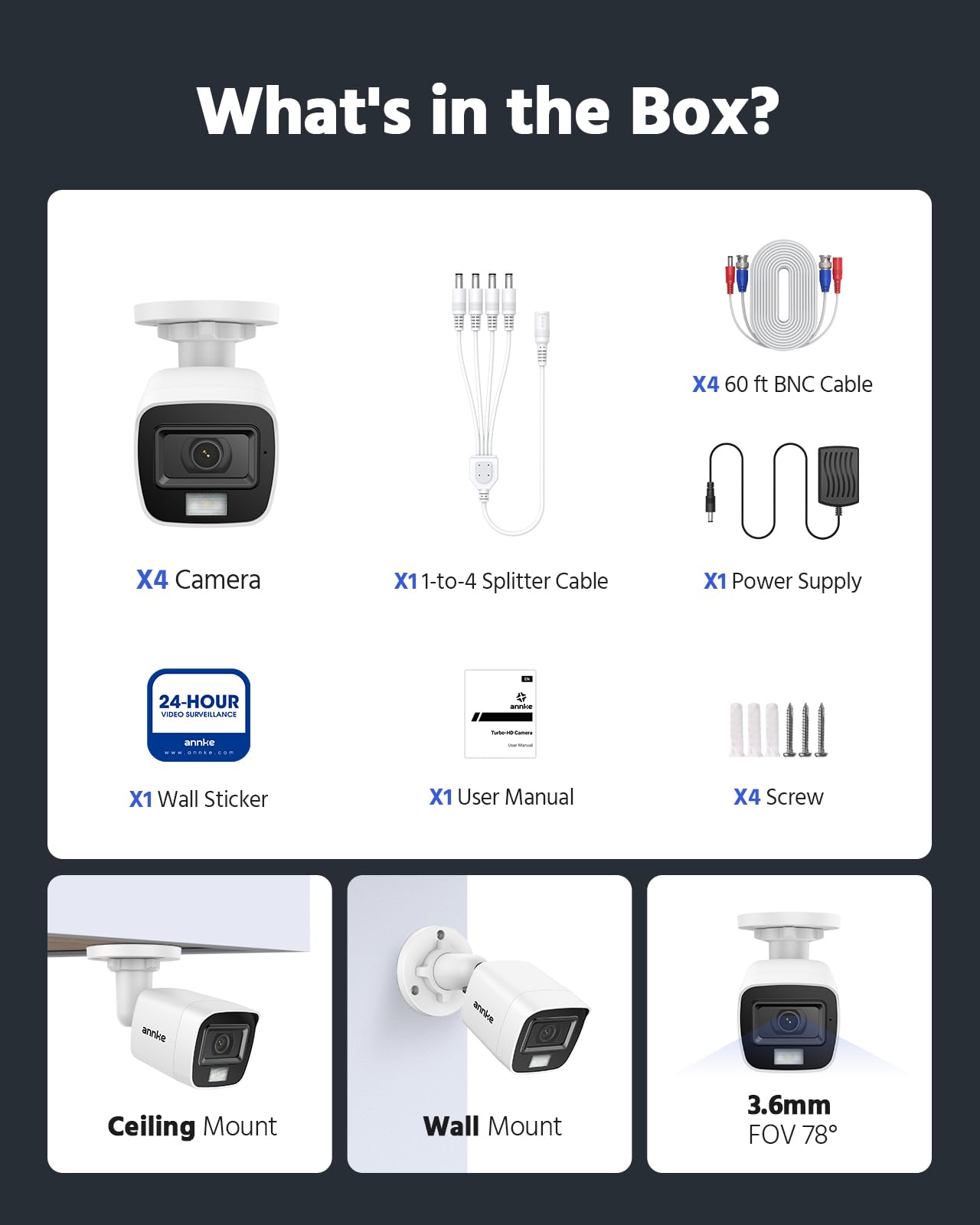 ANNKE 4 Packed 2.0MP 1080P 1920TVL Wired Security Camera Kits, HD TVI Add-on Outdoor CCTV Cameras, Smart Dual Light, IP66 Weatherproof Housing, Home Surveillance Bullet Cam