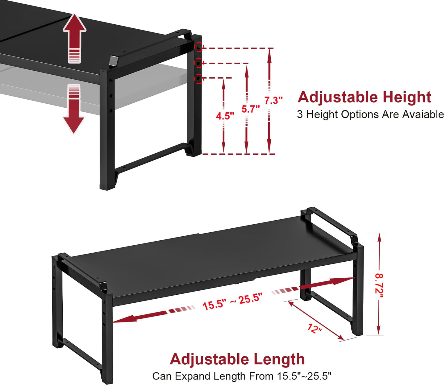 X-cosrack 12" Wide 100LBS Loading-Bearing Heavy Duty Kitchen Storage Shelf, Expandable Cabinet Shelf Organizer, Stackable Adjustable Storage Shelves for Kitchen Cabinet Cupboard Pantry Counter
