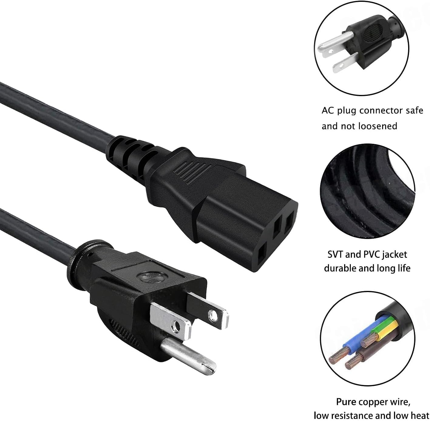Saireed F2000 C1000 8ft Power Cable Replacement for Anker SOLIX Portable Power Station AC Cable
