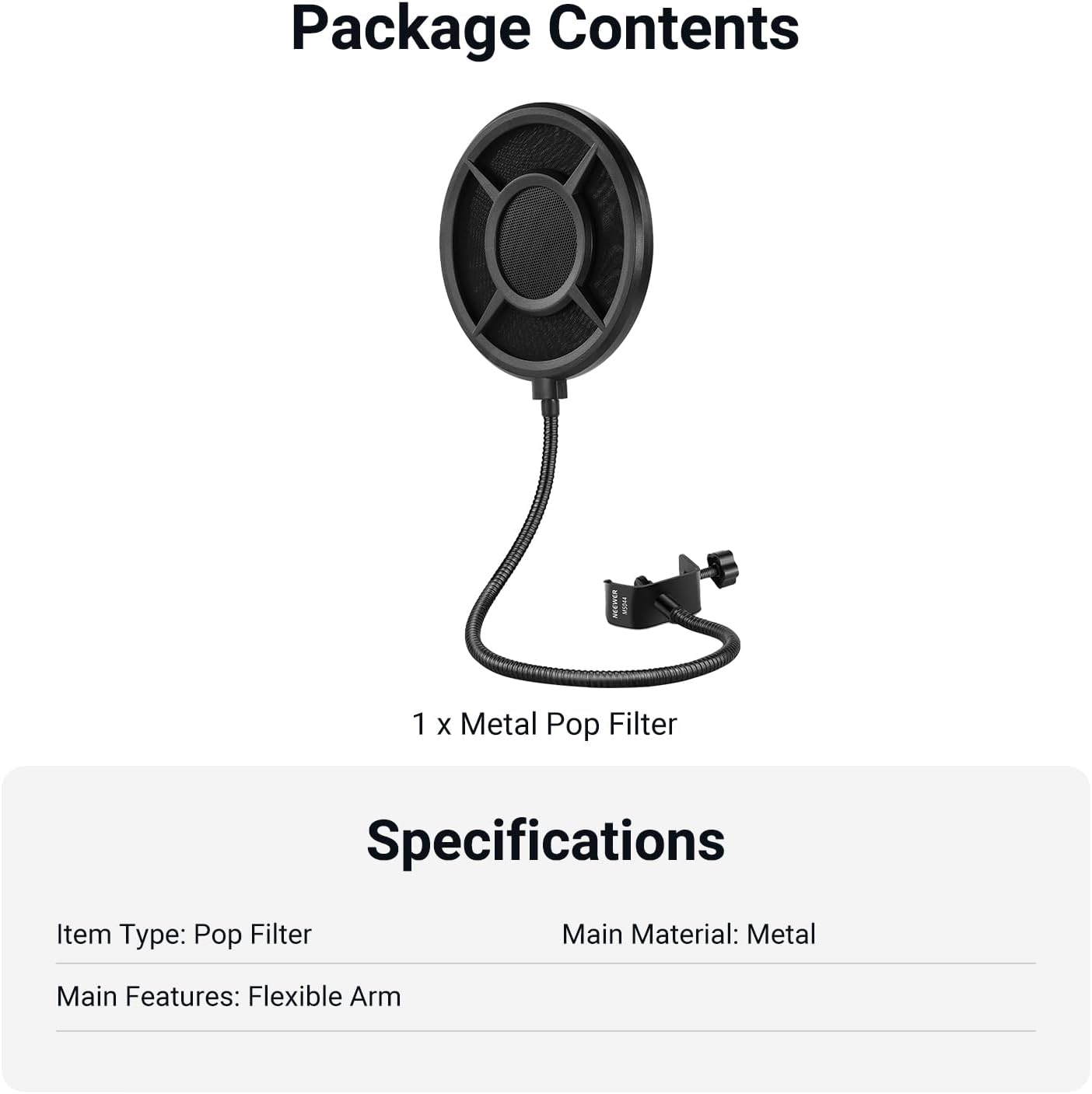 MS044 NEEWER Metal Pop Filter for Microphone, Six Layer Professional Foam Mic Isolation Shield Windscreen Cover