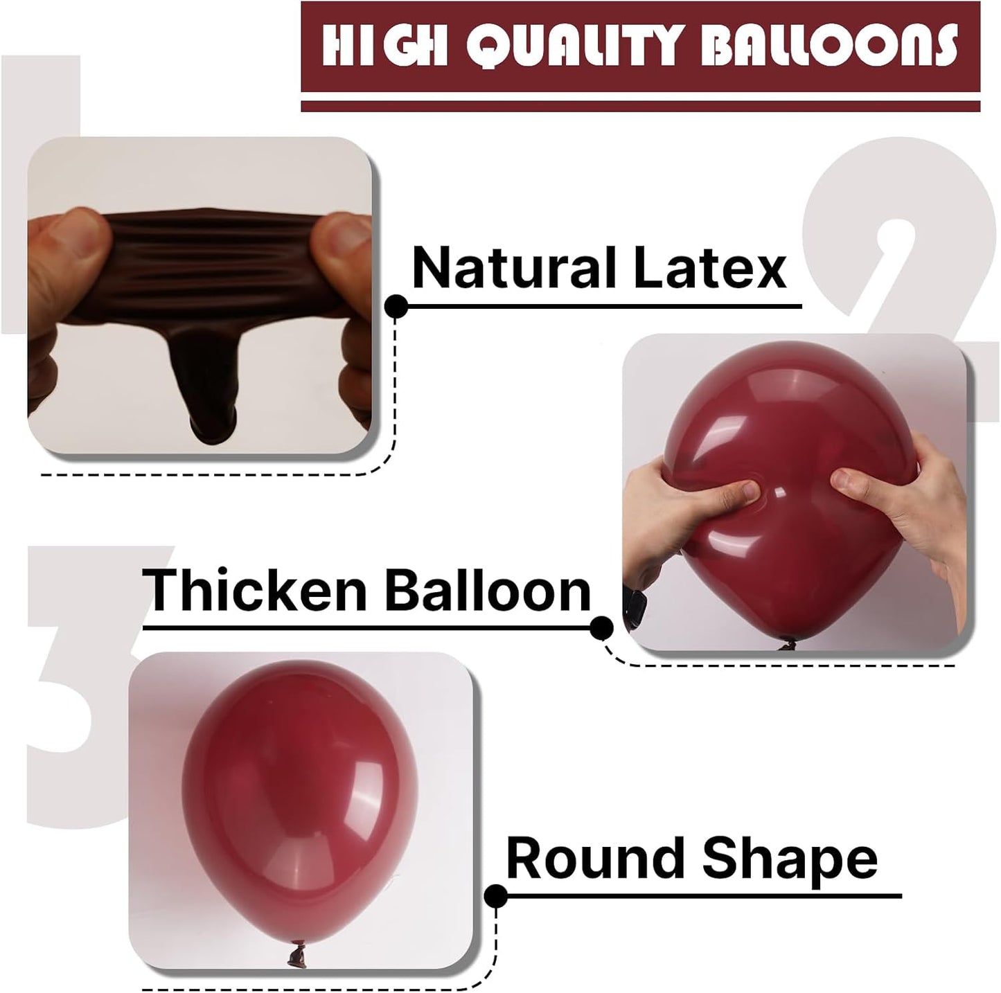 PartyWoo Burgundy Balloons - 100 Pcs in Various Sizes for Birthday & Graduation Decor | Dark Chestnut Red