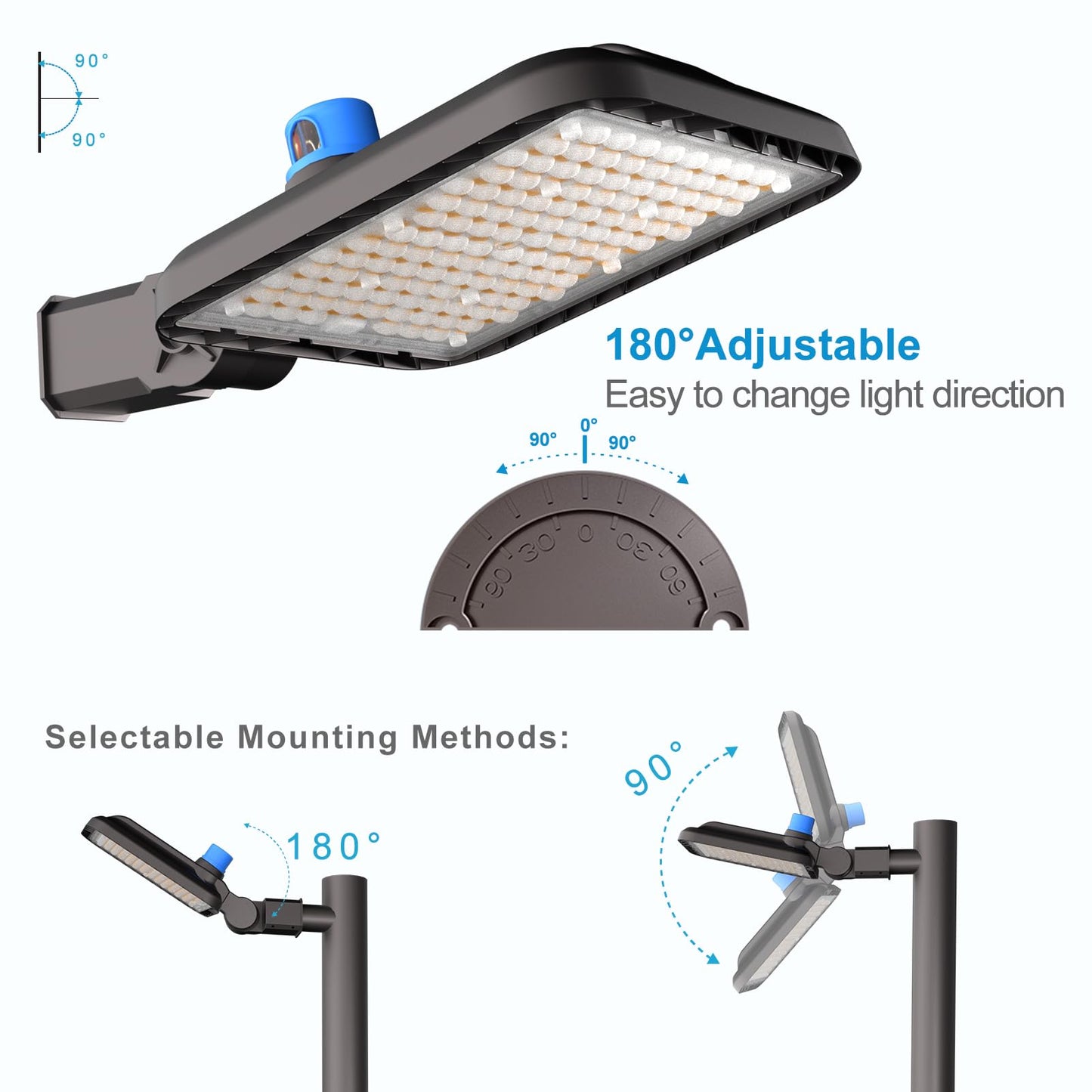 5Pack 240W LED Parking Lot Lighting 60000LM 5000K Pole Lights Outdoor with Smart Dusk to Dawn IP65 Outdoor LED Parking Lot Lights Pole Mount for 30~50Ft Yard,Driveway,Stadium,Roadway-7Yrs Warranty