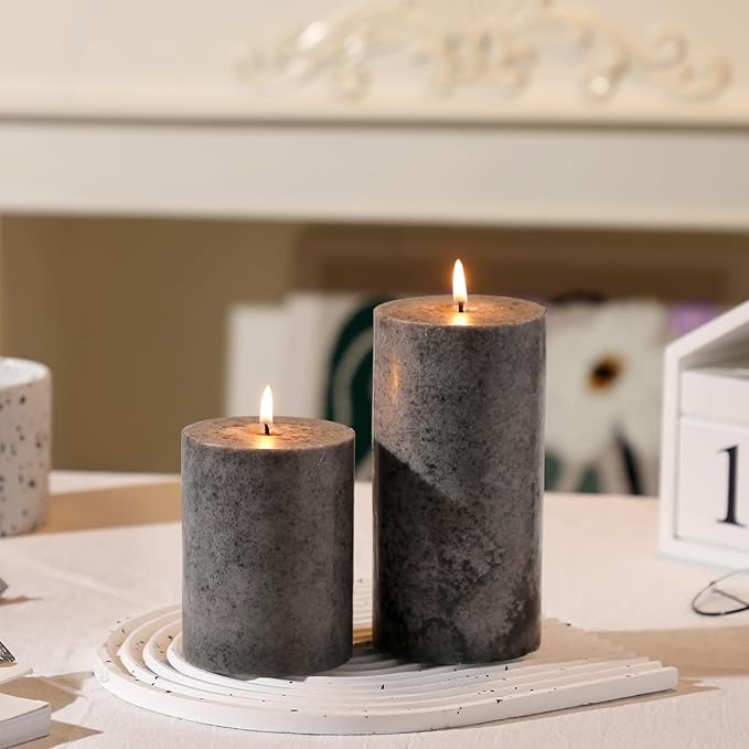 3x4 inch Grey Pillar Candles Set of 3, Unscented Pillar Candles, Dripless and Smokeless Large Candles, Candle for Halloween, Home Decor, Dinner Table,Weddings, Holidays