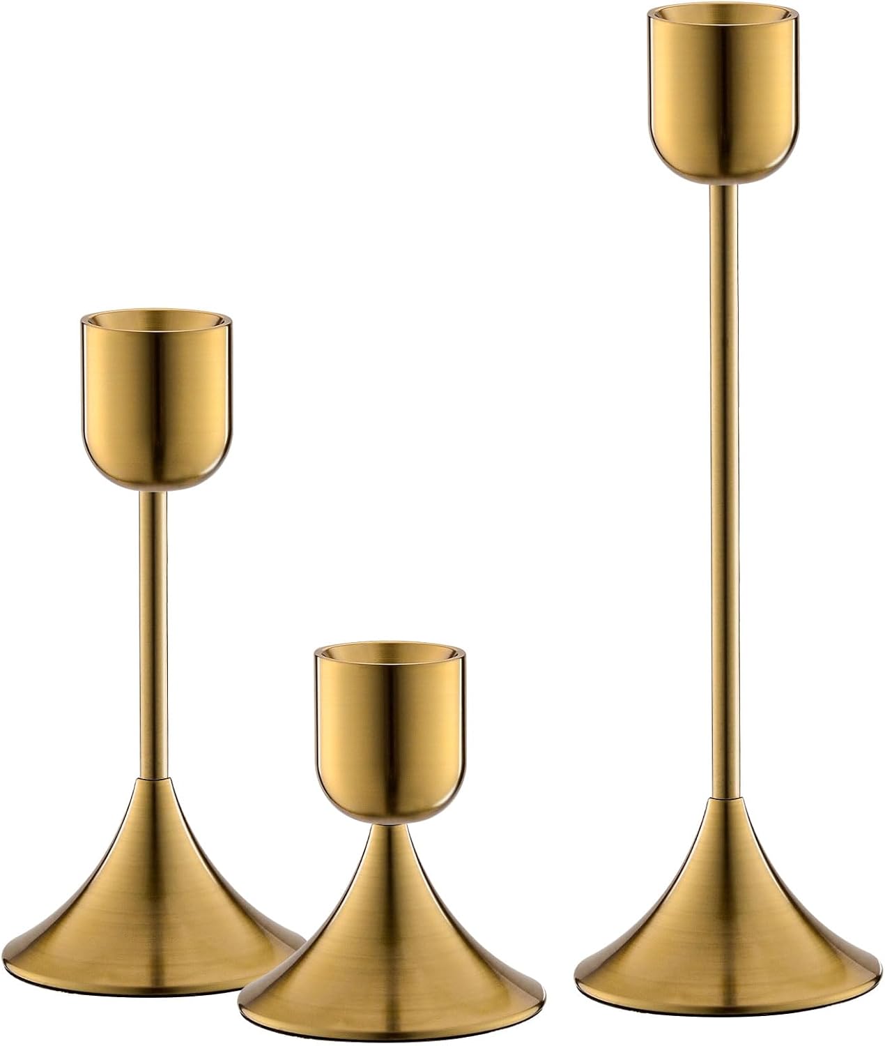 Skiennix Candle Holder - Heavy Base for Elegant Room Décor | Shiny Copper, 3-Piece Set
