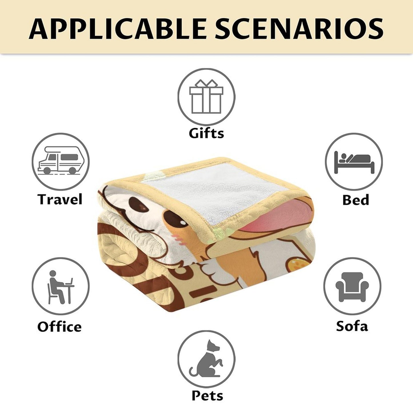 Corgi Blanket Gifts - 60x50 Inches Cute Throw Blanket for Kids, Girls - Yellow Soft Fuzzy Blankets for Bed, Couch & Travel