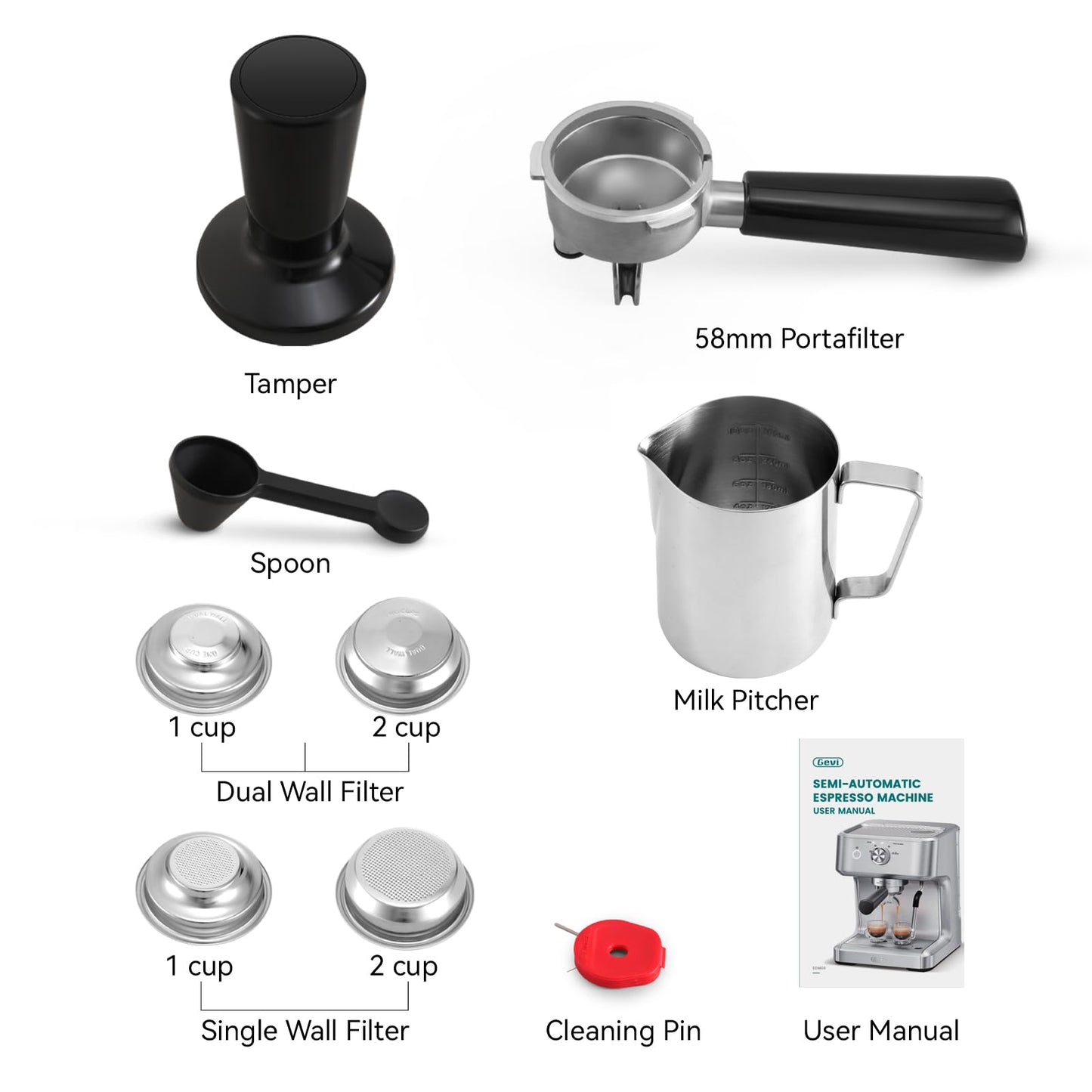 Gevi EzBru 1000 58mm Commercial Espresso Machine | PID & NTC Temp Control, 4 Adjustable Shot/Temp, Powerful Steam Wand & Barista Kit for Home & Cafรฉ
