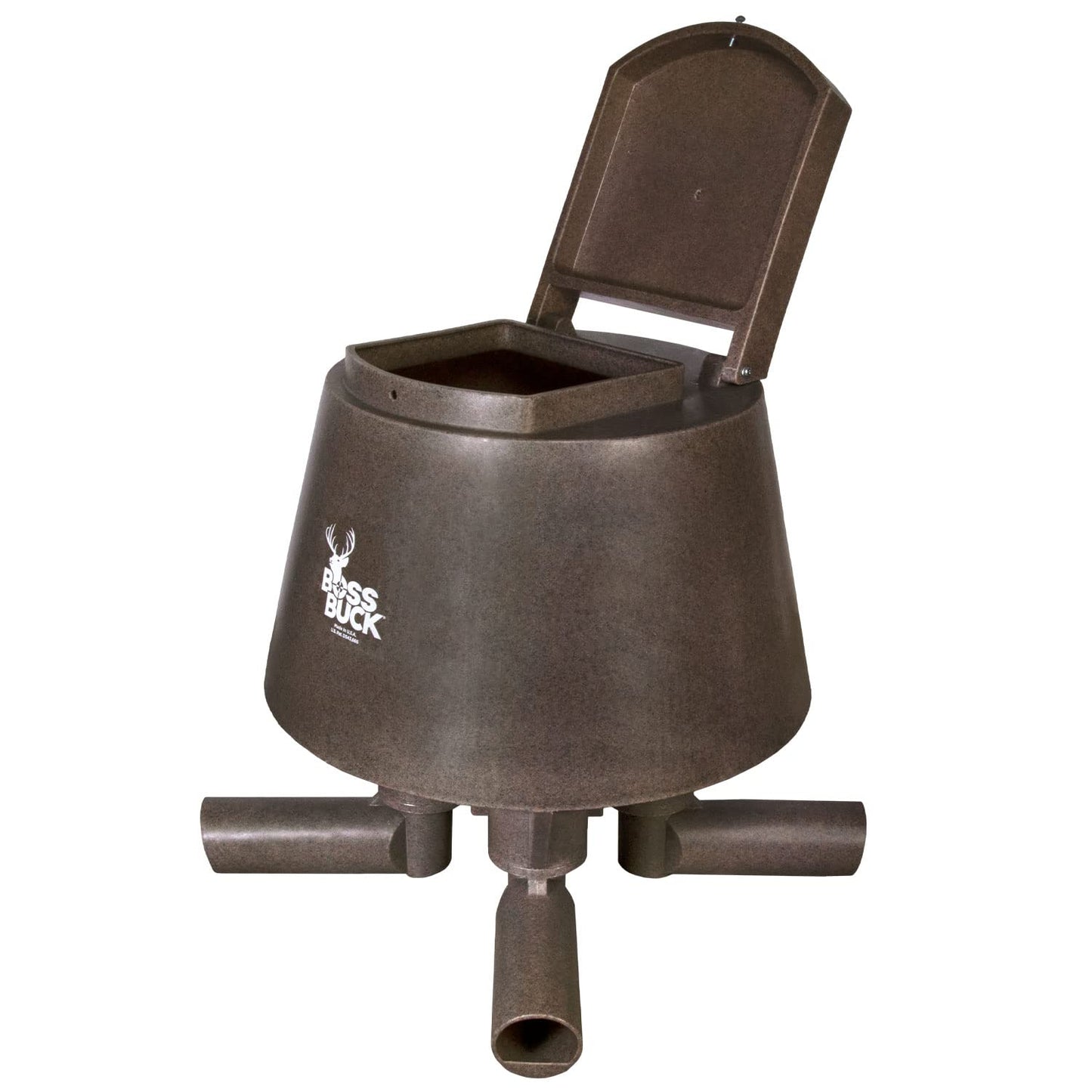 BOSS Buck Hunting Durable Lightweight Plastic Windproof Waterproof Gravity Feed Deer Post Feeder with 4 Removable Tubes and Lid, 200 LB