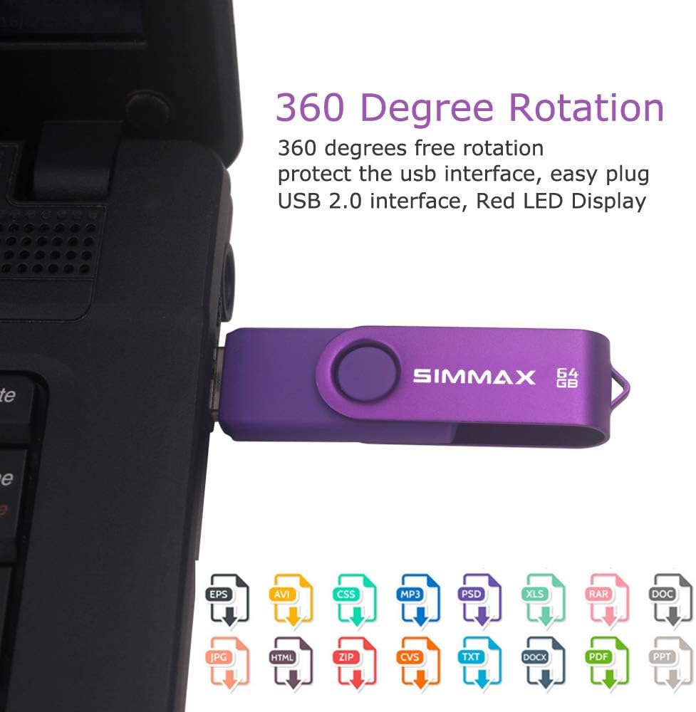 SIMMAX 64GB 2.0 (64GB Memory Stick USB Flash Drives Swivel Thumb Drive Pen Drive Purple)