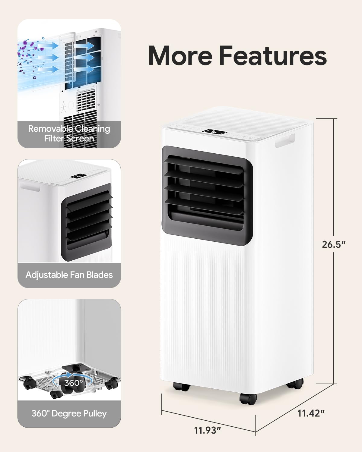 16000 BTU Portable Air Conditioner for Large Rooms up to 750 Sq. Ft., 5-in-1 Smart AC with WiFi App & Remote, 42dB Sleep Mode, Dehumidifier, Fan, 24H Timer, Child Lock & Window Kit