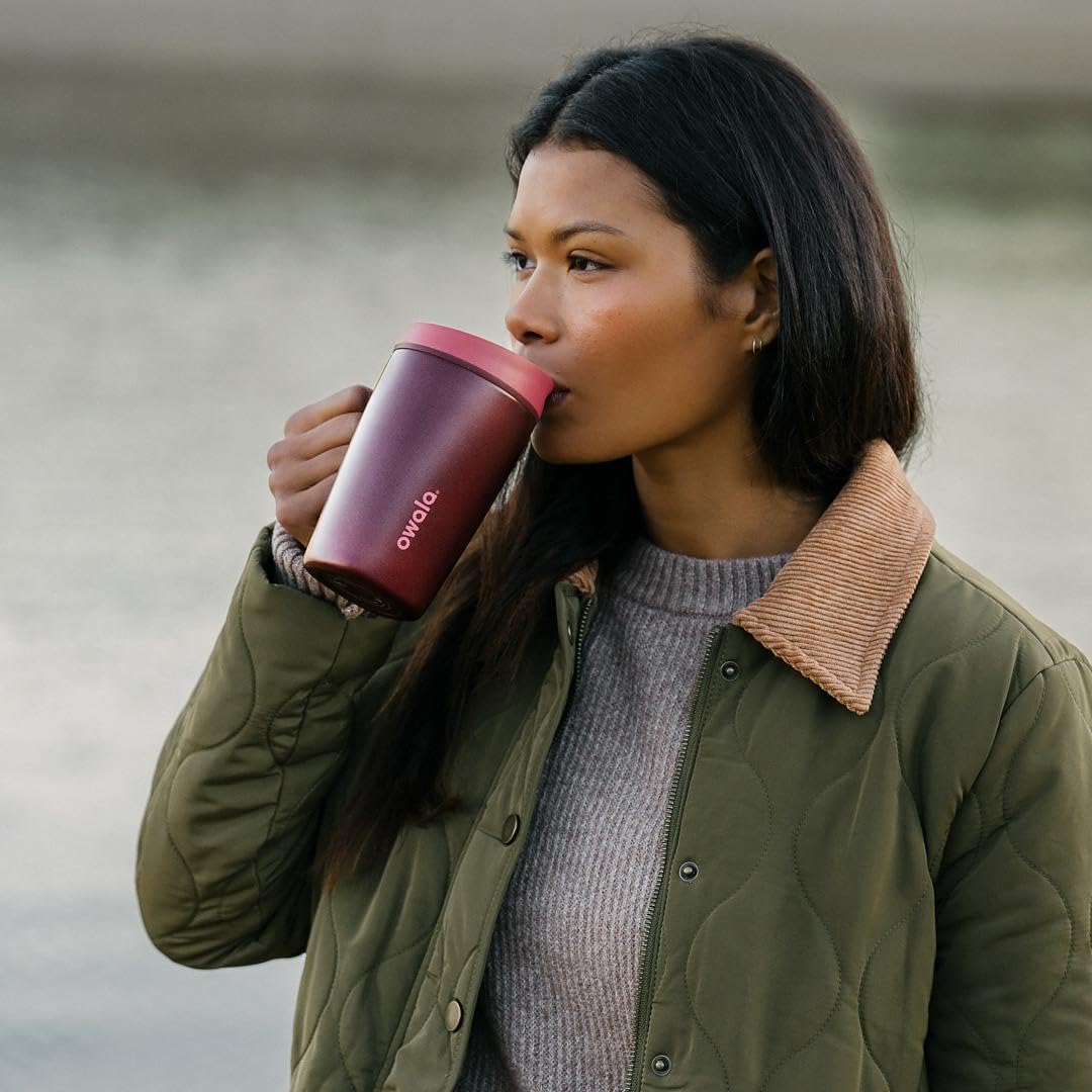 Owala SmoothSip Slider Travel Mug - 24 oz Insulated Stainless Steel, Leak Proof, Hot & Cold Drinks, Black Cherry