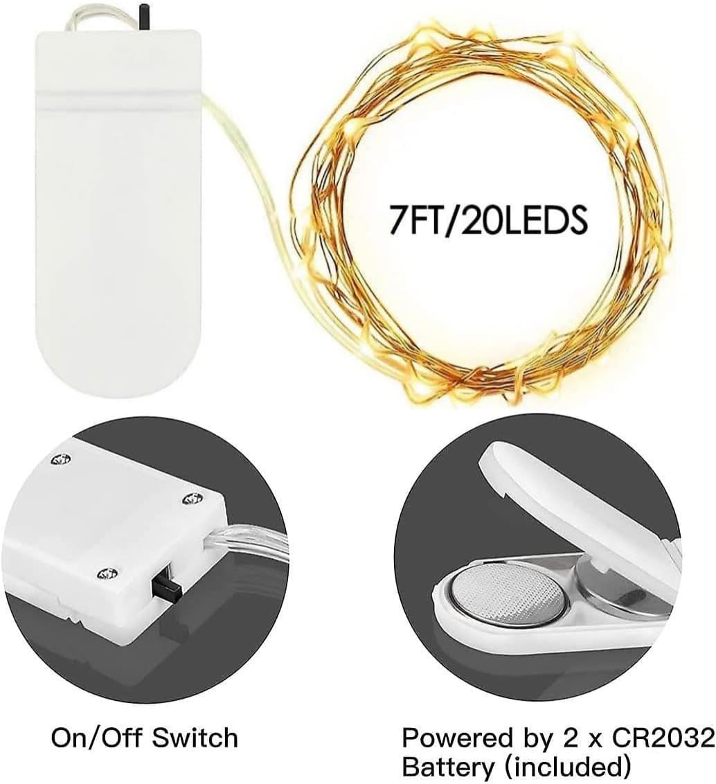 Skiennix 24 Pack Fairy Lights - Battery Operated 7 Feet Twinkle String Lights | Waterproof Silver Wire for Christmas & Valentine's Day Decor (Warm White)