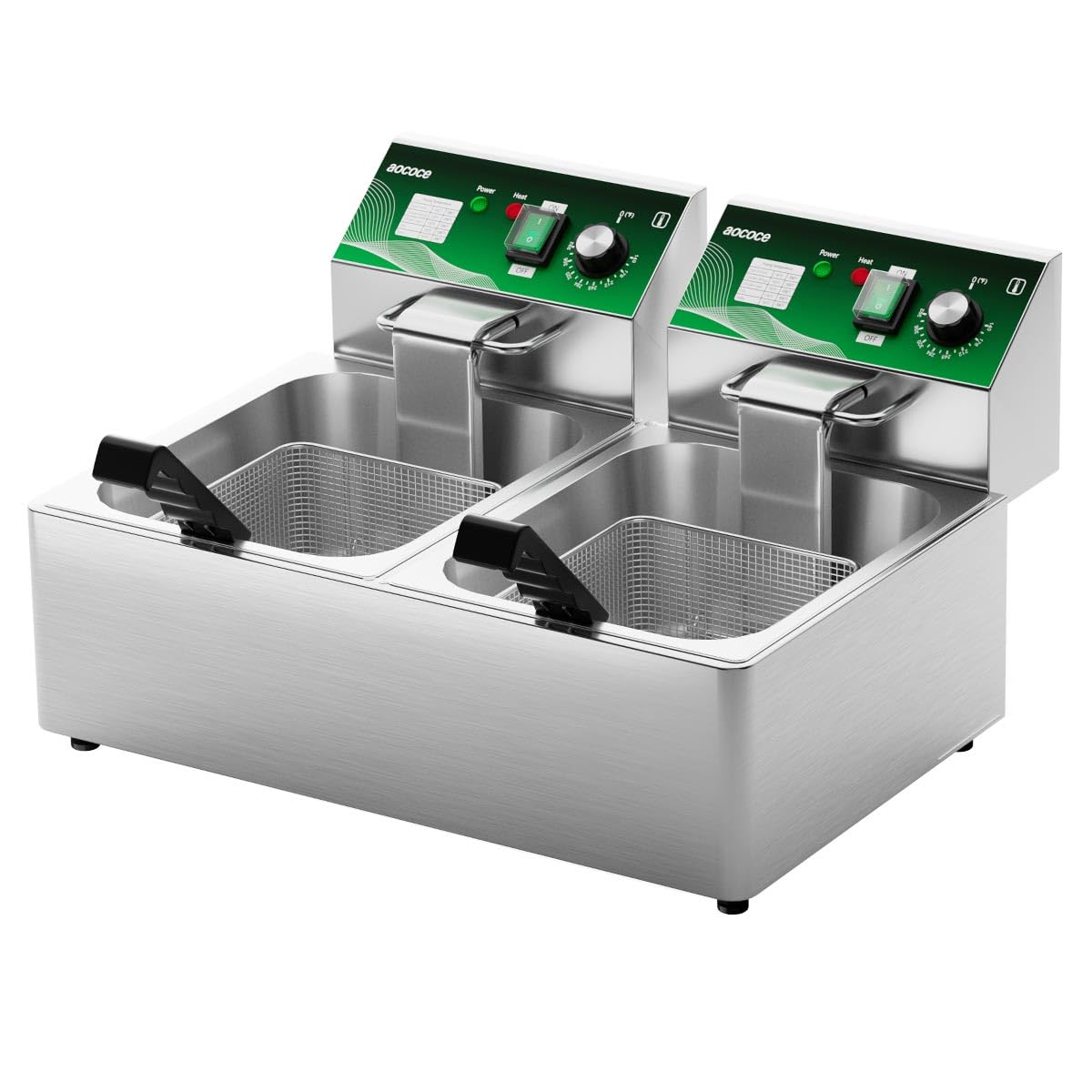 10L+10L (10.57QT+10.57QT) Dual Electric Fryer with 2 Baskets - 3400W Stainless Steel, One-Touch Switch & Temp Control, Commercial Countertop Frye