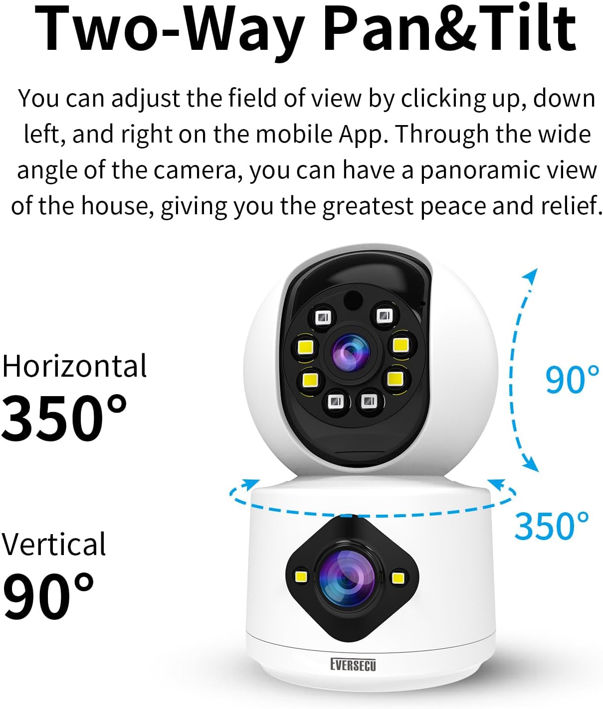 EVERSECU 2K 3MP 2.4GHz 2-Way Dual Lens Indoor Camera, WiFi Camera Wired for Home Baby, AI Motion Detection, Human Auto