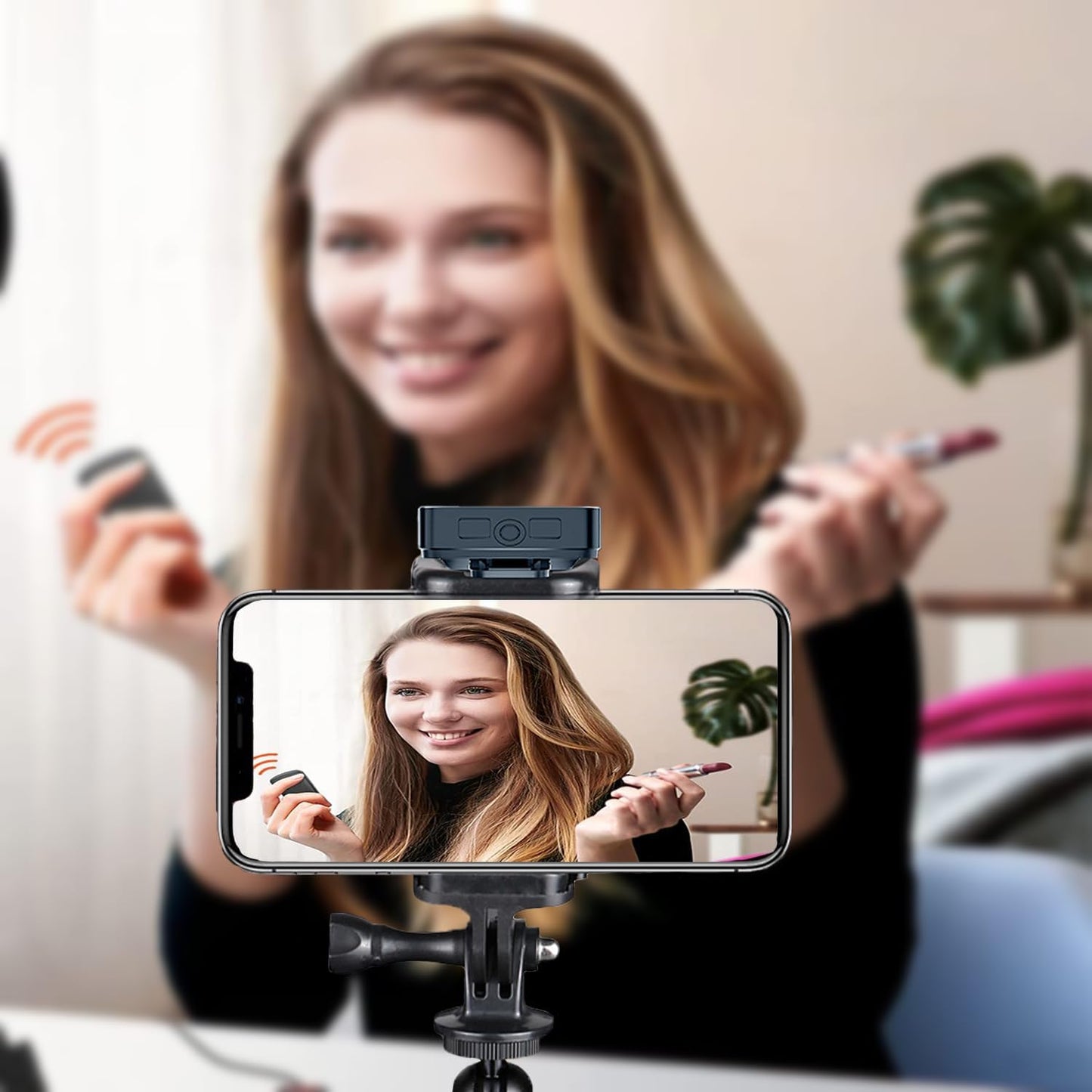 Knatpunff C920 C922 C925e C930e, 1/4" Webcam Stand with Phone Holder, Adjustable Height Desk Camera Mount for Logitech