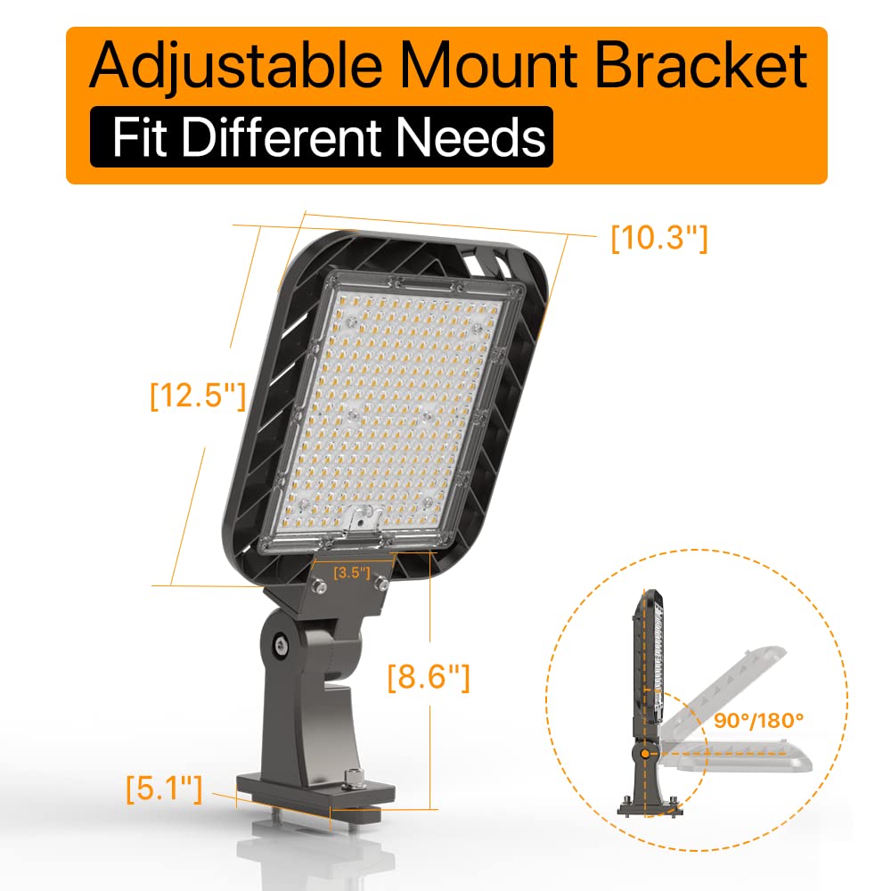 DEMILARE 150W Parking Lot Lights Quick Installation, 22500LM Adjustable Arm Mount Shoebox Light IP65 Waterproof, 100-277V AC Dusk to Dawn Commercial Street Area Light for Roadways, Parking lot, 3Packs