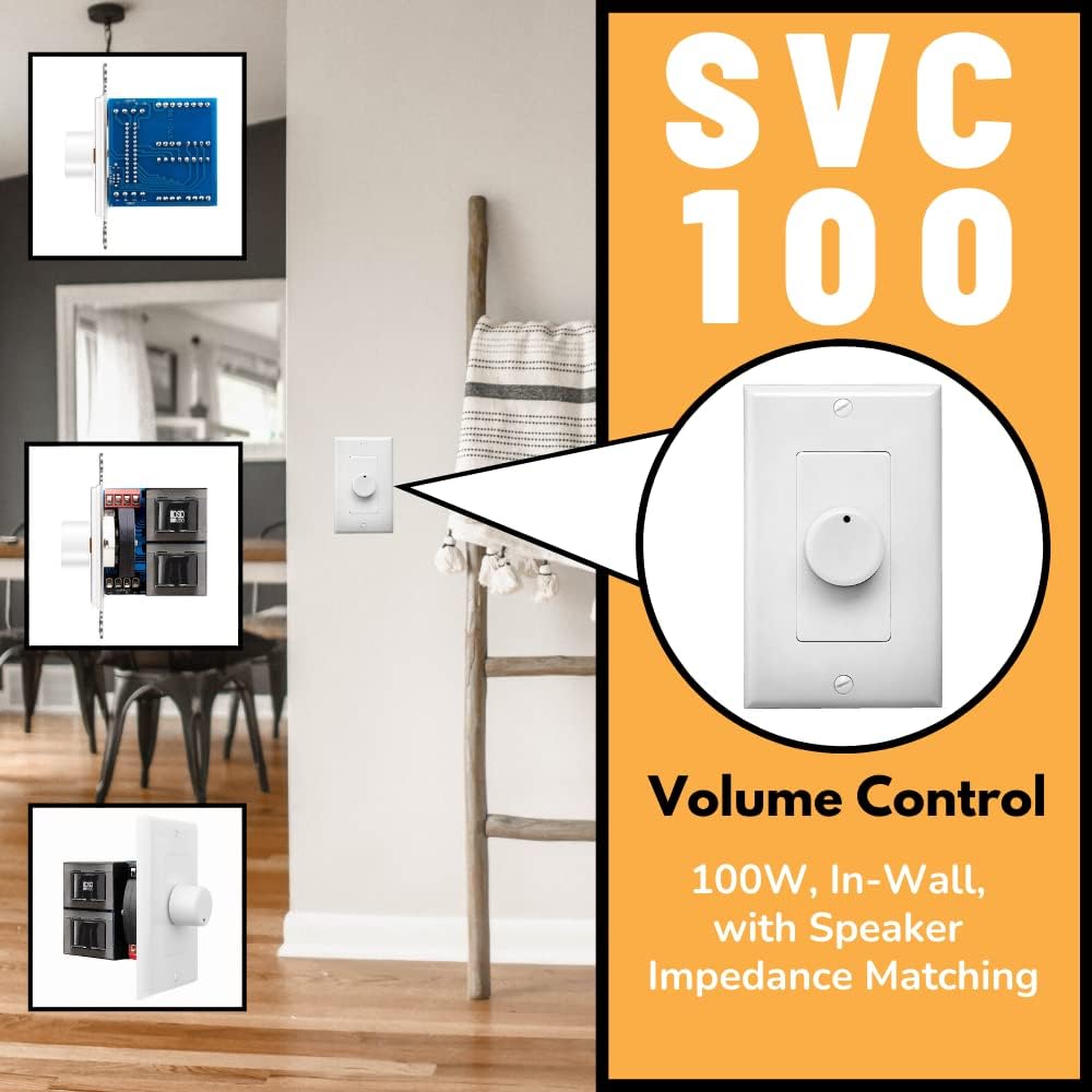 100W SVC100 OSD Audio in Wall Volume Control Impedance Matching for Home Speakers, Rotary Knob White