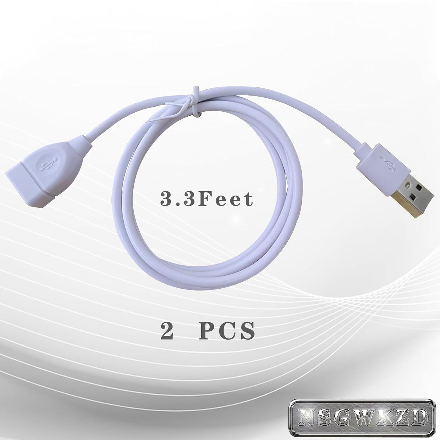 3.3 2-Pack, 2.0 2A White USB Extension Cable FT USB Extender Cord Fast Charging and Data Transfer