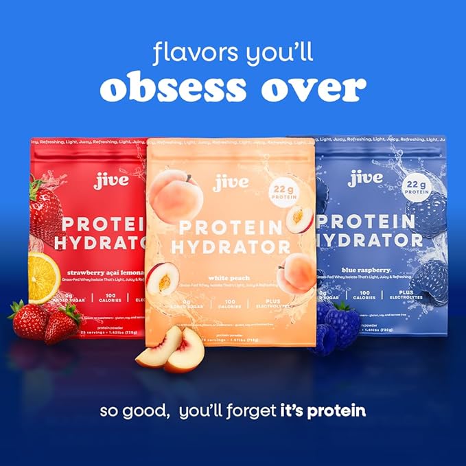 Jive Clear Protein Powder - 22g Grass-Fed Whey Isolate, 25 Servings - Blue Raspberry - 895mg of Electrolytes - Zero Added Sugar - Clear Drink Protein Water & Juice