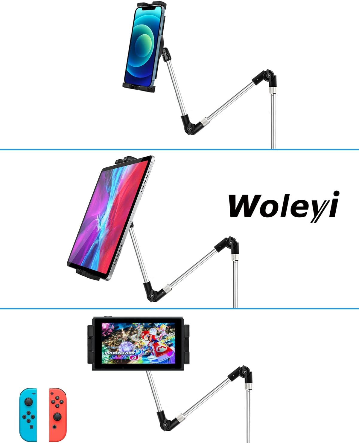 woleyi 35" 4-13" Car/Truck Seat Rail Tablet Mount, Heavy Duty Car Floor Bolt Tablet Holder, Vehicle Front Seats Stand