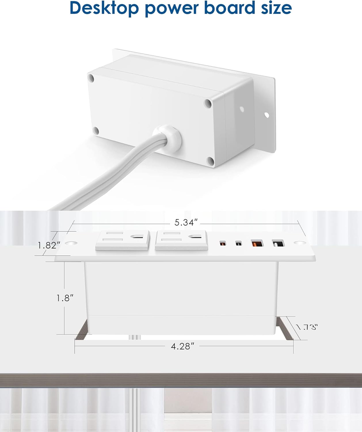 Jgstkcity 45W Recessed Power Strip Socket, Furniture Flush Mount Charging Station, Desk Power Strip with Outlets,USB
