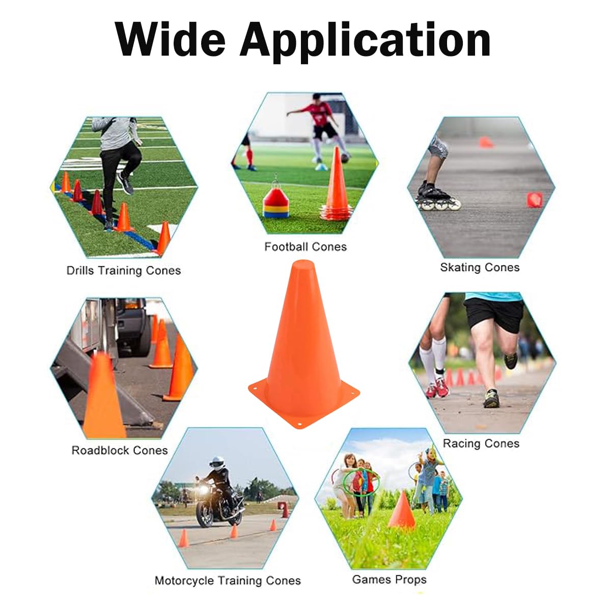SplendoRoute 7" Soccer Cones (Set of 12) - Plastic Traffic Cones, Training Cones for Sports Training, Football, Basketball, Coaching, Practice Equipment