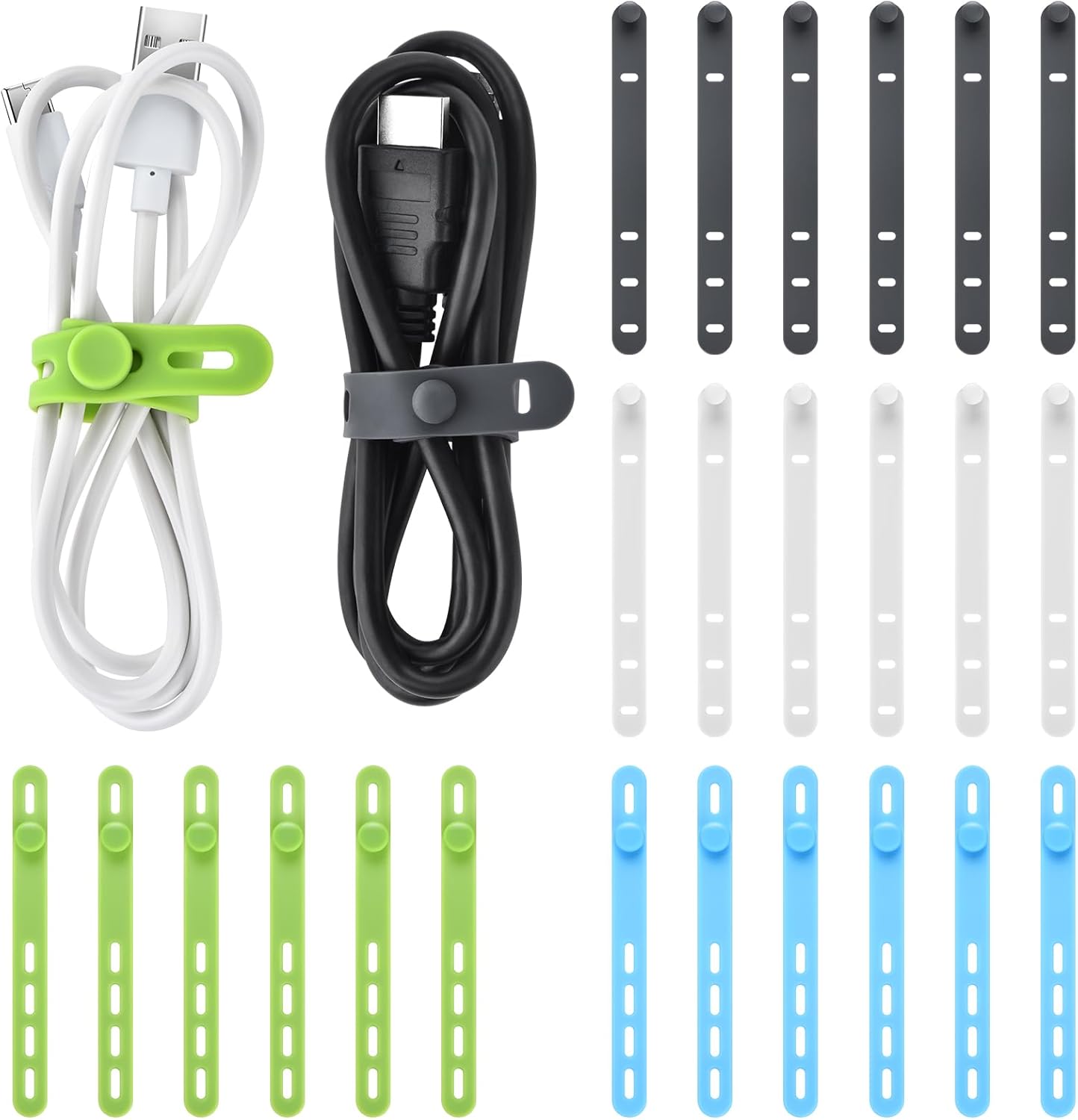 Cbfoeyk 24 5Inch (4 Pcs Silicone Cable Ties, Wire Cord Organizer, Cord Ties Reusable Cable Organizer Cable Management