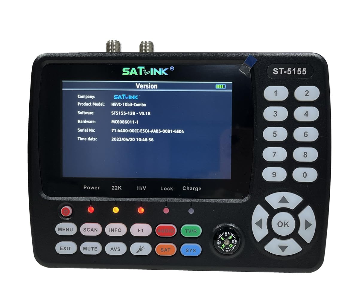 ST-5155 Satellite & Terrestrial Cable Signal Meter DVB-S/S2/T/T2/C Combo Meter Support HD 1080P MPEG-2/4 H.264/H.265 (10 Bit), QPSK, 8PSK, 16APSK, 32APSK