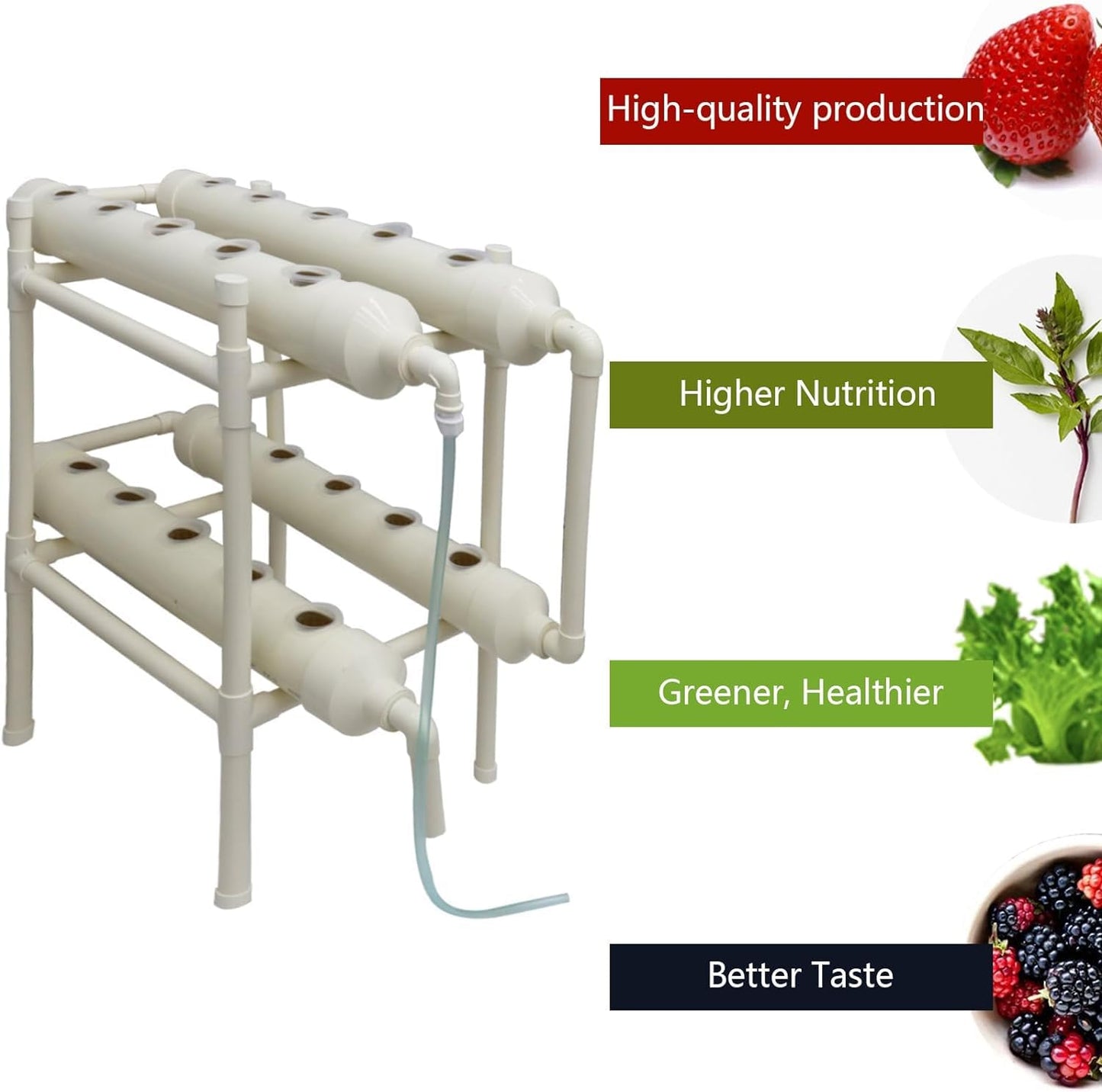 INTBUYING Hydroponic Growing System 20 Holes 4 Pipes 2 Layer Plant Site Grow Kit Hydroponic Gardending System with 110V Pump Extra-Lage Planting Basket for Strawberry