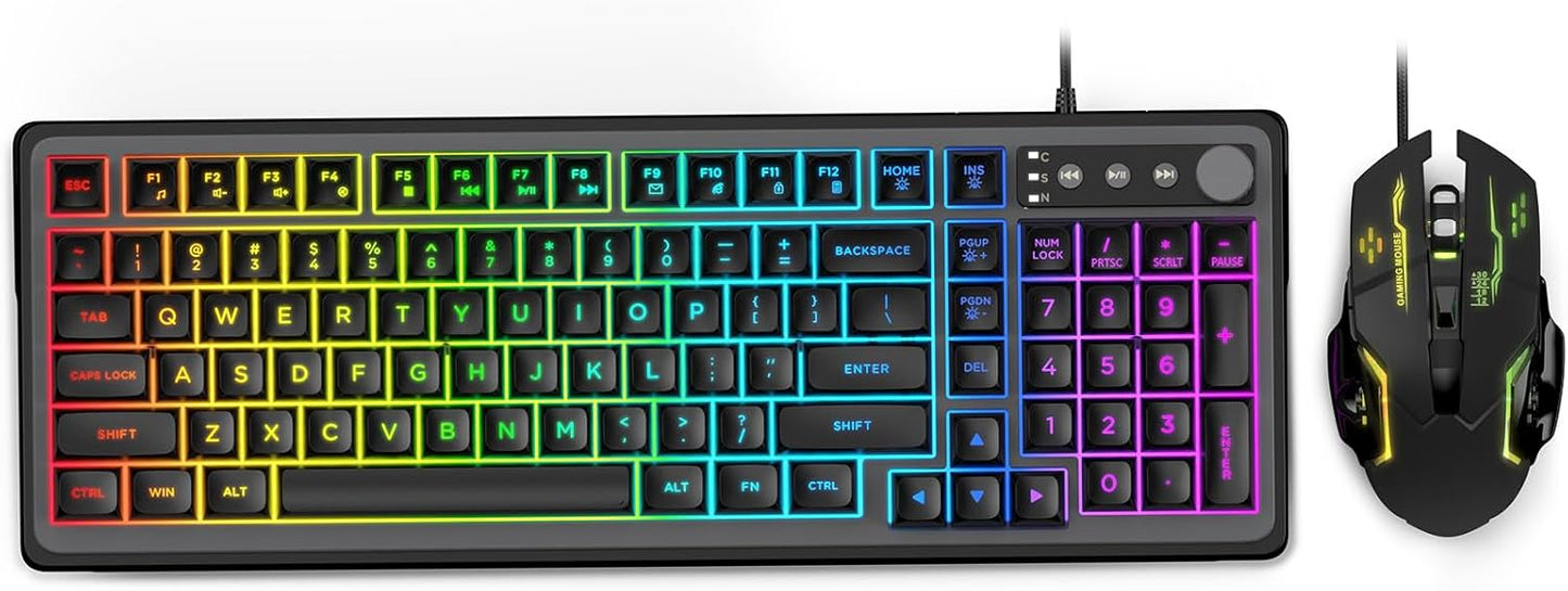 Trueque 14 26-Key Gaming Keyboard and Mouse Combo - RGB Backlit Lighting Effects, USB Wired Computer Keyboard