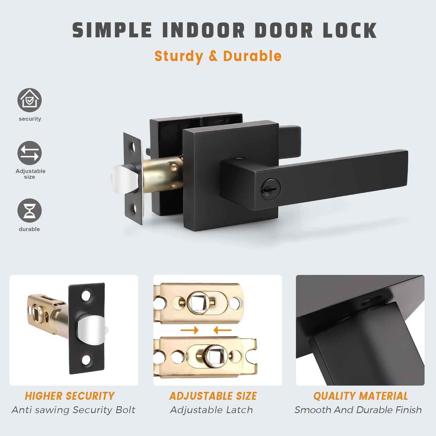 KNOBWELL 6 Pack Matte Black Heavy Duty Entry Door Handle Set Keyed Alike/Combo Keyed Entry Door Lock Set, Classic Door Handle with Lock, Left or Right Handing, 2.13 lb One Lever