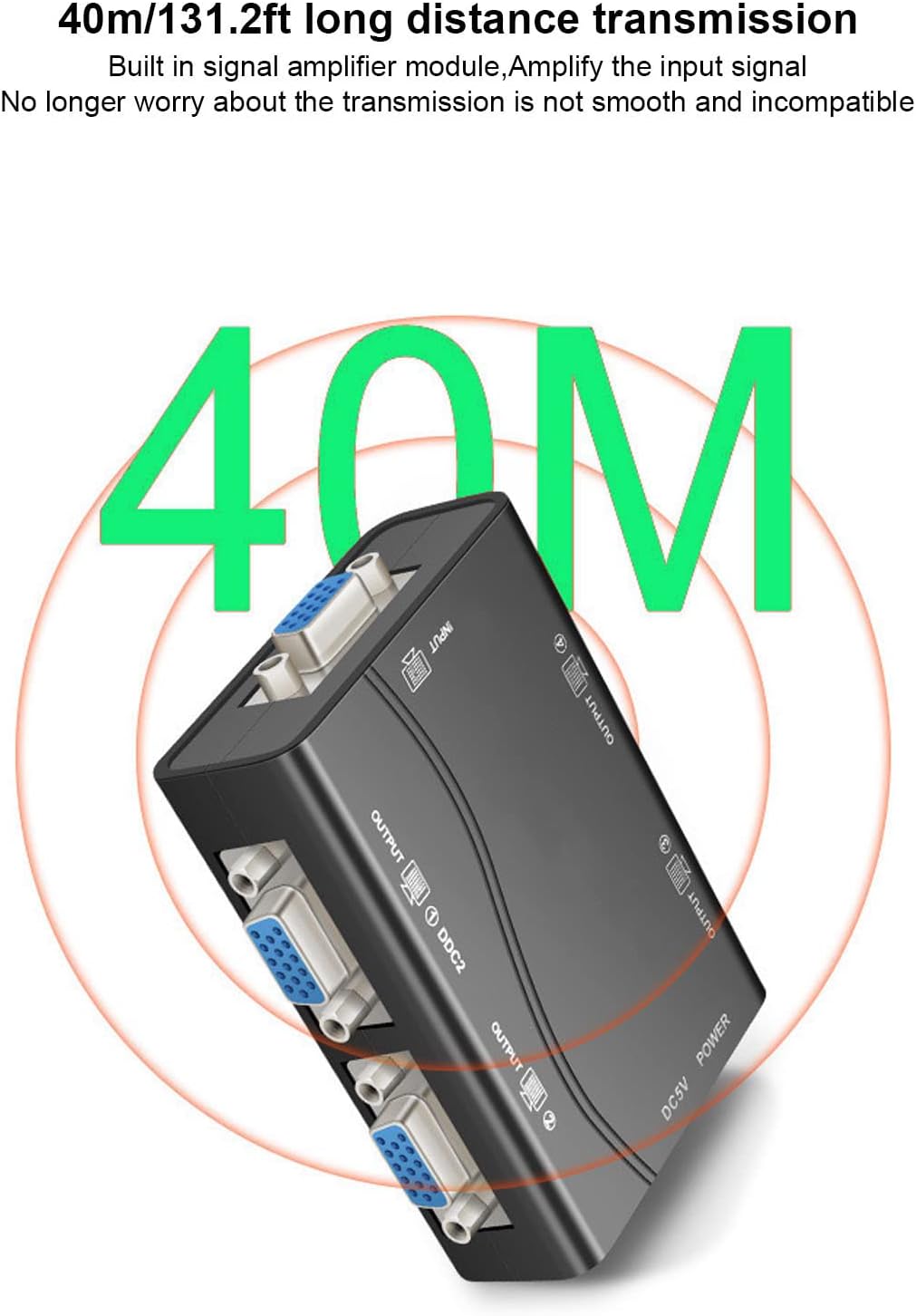 Wisoqu 4 1 4 250Mhz 1920x1440 VGA Splitter Amplifier Box, Port Powered in Out Video Distribution Duplicator, HD Video