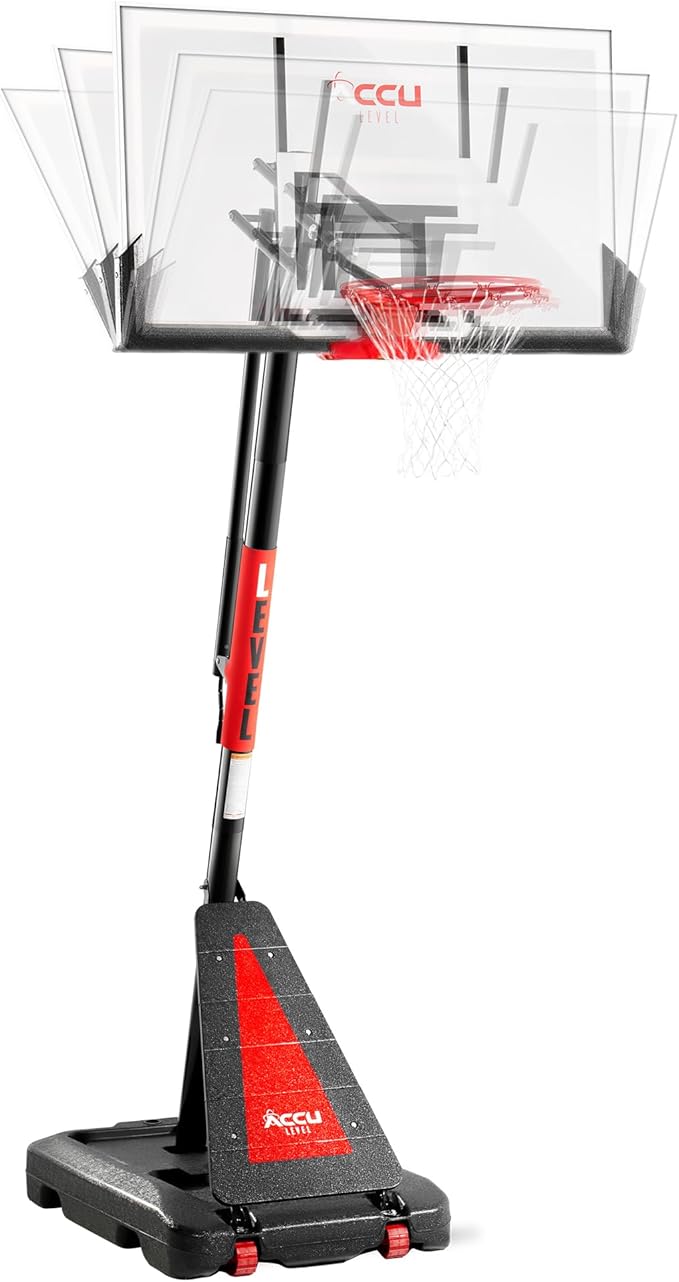 Crank Lift Basketball Hoop Outdoor 7.5-10ft Adjustable Portable Basketball Goal for Youth and Adults 44 Patented Angle Adjustable PC Backboard and Large Fillable Base